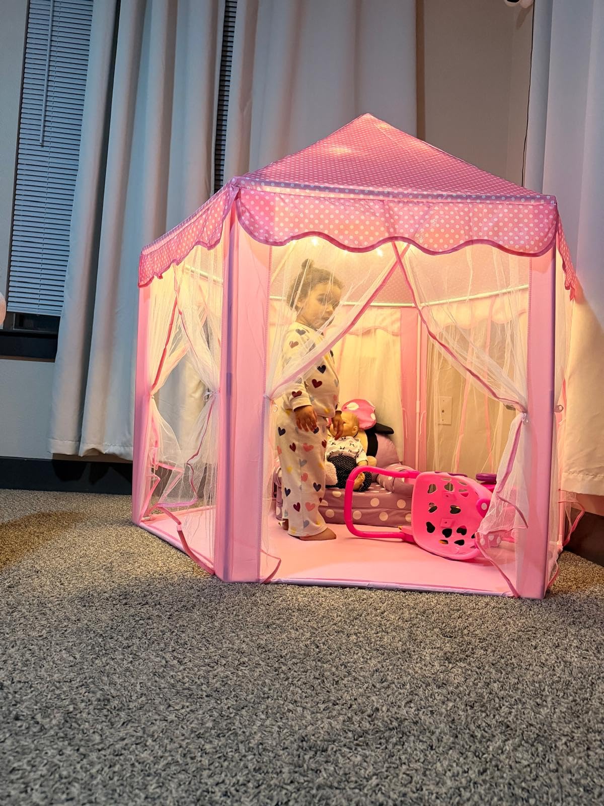 Princess Tent Girls Large Playhouse Kids Castle Play Tent with Star Lights Toy for Children Indoor and Outdoor Games, 55'' x 53'' (DxH) customer photo 1