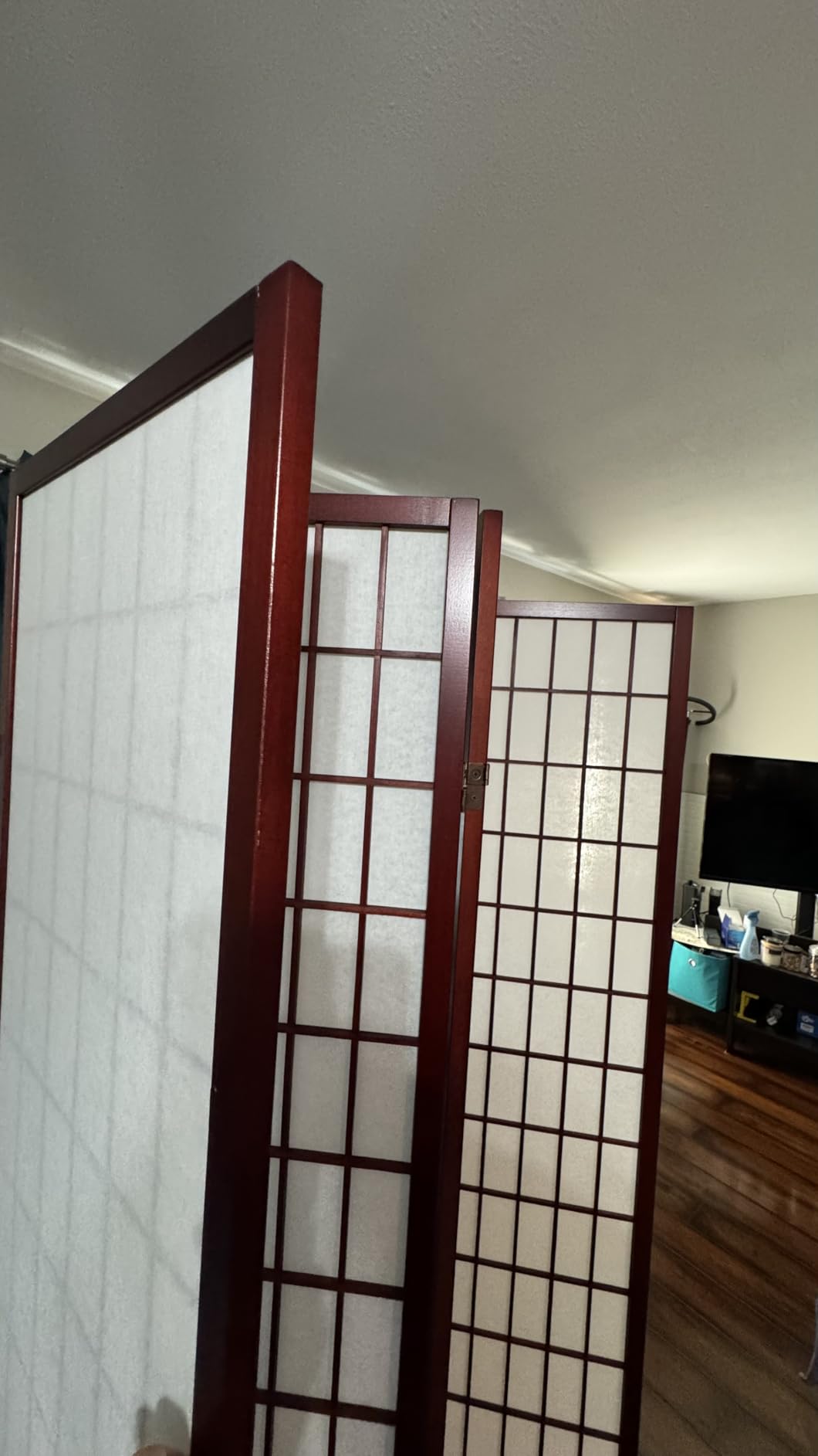 Roundhill Furniture Oriental Shoji 4 Panel Screen Room Divider, Natural customer photo 1