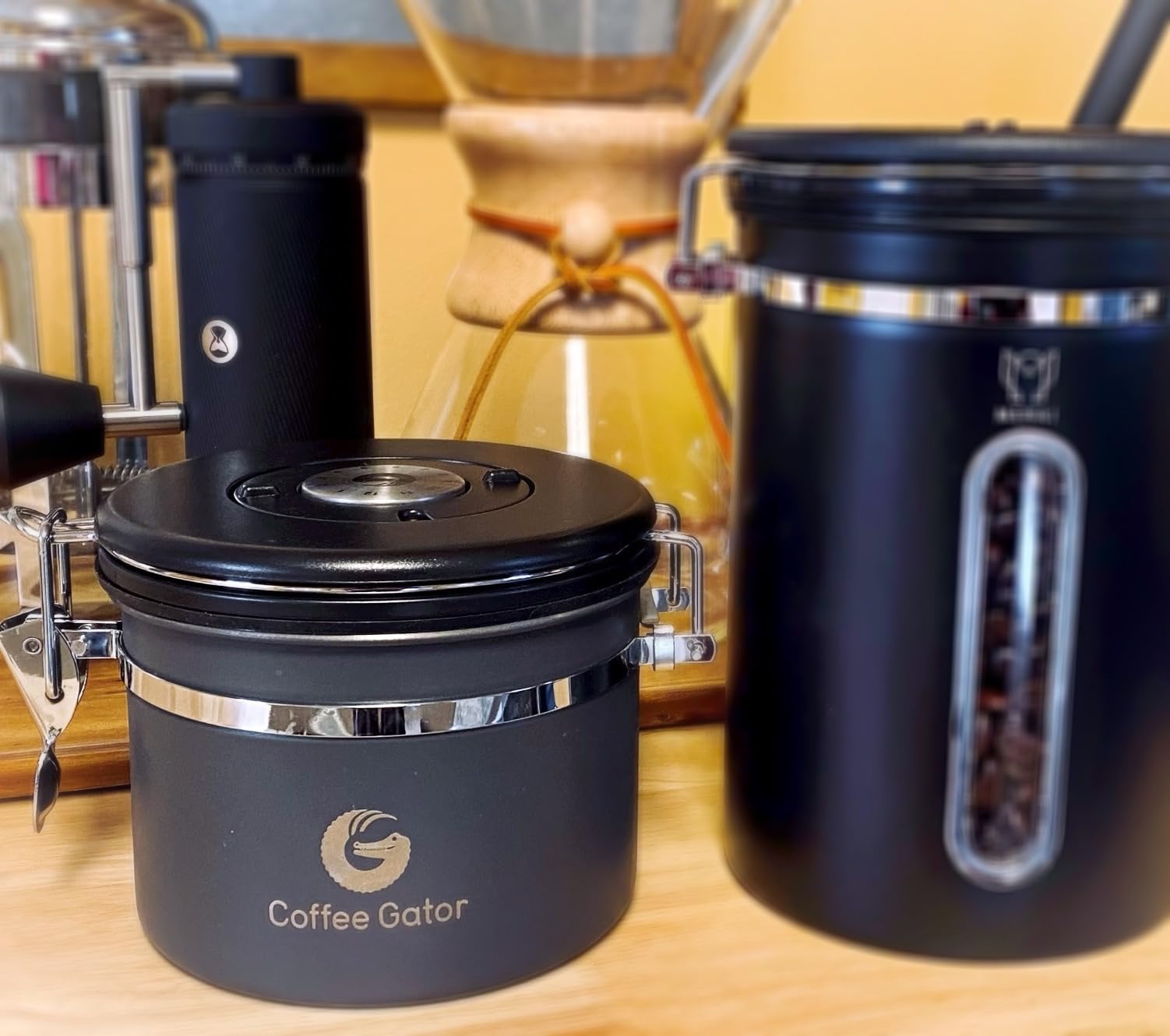 Coffee Gator Coffee Canister, 11oz Airtight Stainless Steel Kitchen Food Storage Container with Date-Tracker, CO2-Release Valve and Scoop for Beans, Grounds, Sugar, Cookies Jars, Tea, Cereal - Gray customer photo 1