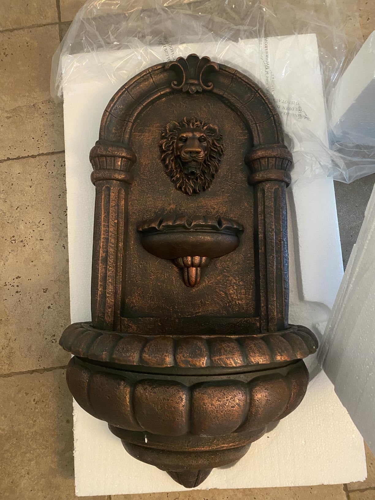 Teamson Home 32.1 in. Wall-Mounted Lion Head Stone LED Outdoor Water Fountain for Gardens, Landscaping, Patios, Balconies, Lawns to Create a Calming Oasis in Outdoor Living Spaces, Antique Bronze customer photo 2