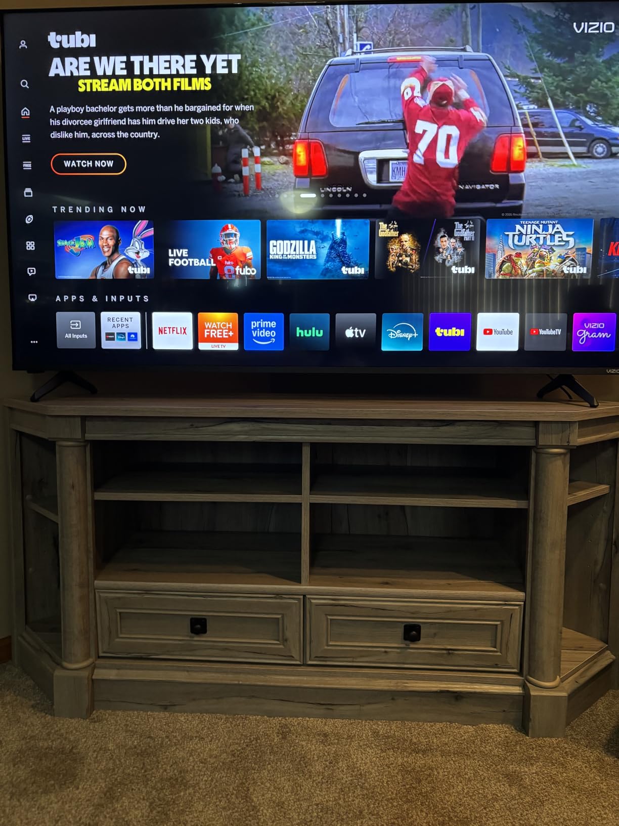 Sauder Palladia Corner TV Stand Console Entertainment Credenza, in Vintage Oak customer photo 2