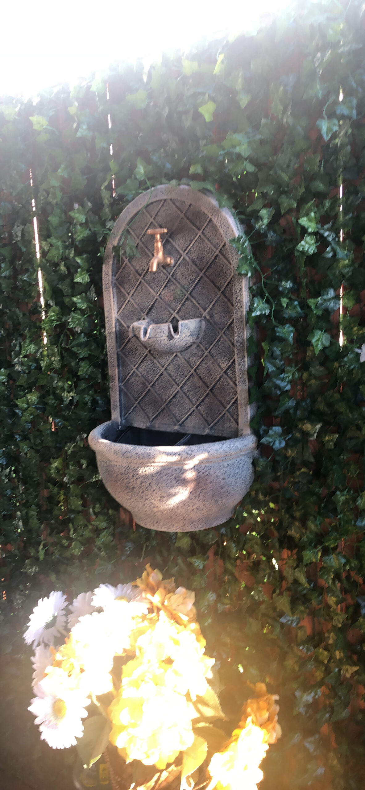 Sunnydaze Messina 26 in. Outdoor Wall Water Fountain with Pump - Florentine | Electric Submersible Pump - 3-Gallon Water Capacity customer photo 1