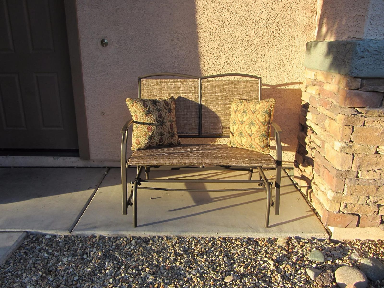 Giantex Patio Glider Bench, 400 Lbs Capacity, Steel Frame, Brown, Outdoor Swing Chair, 2-Person Loveseat, Back Support, Ergonomic Design, Superior Fabric, Natural Style | 400 LBS Capacity, Patio Swing Rocker, 2-Person Loveseat for Backyard, Poolside, Lawn, Balcony, Porch Glider Bench(Brown) customer photo 2