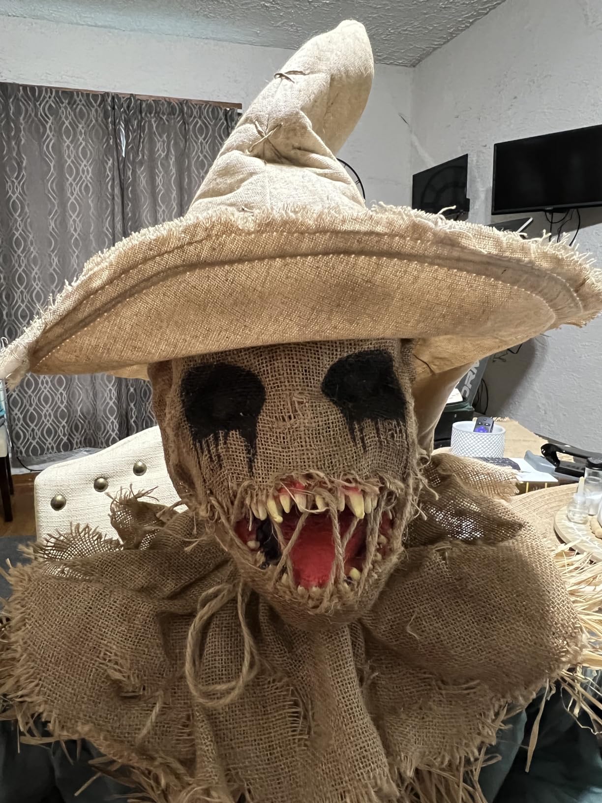Spirit Halloween 4 Ft 7 In Sitting Scarecrow Animatronic, Multicolor customer photo 1