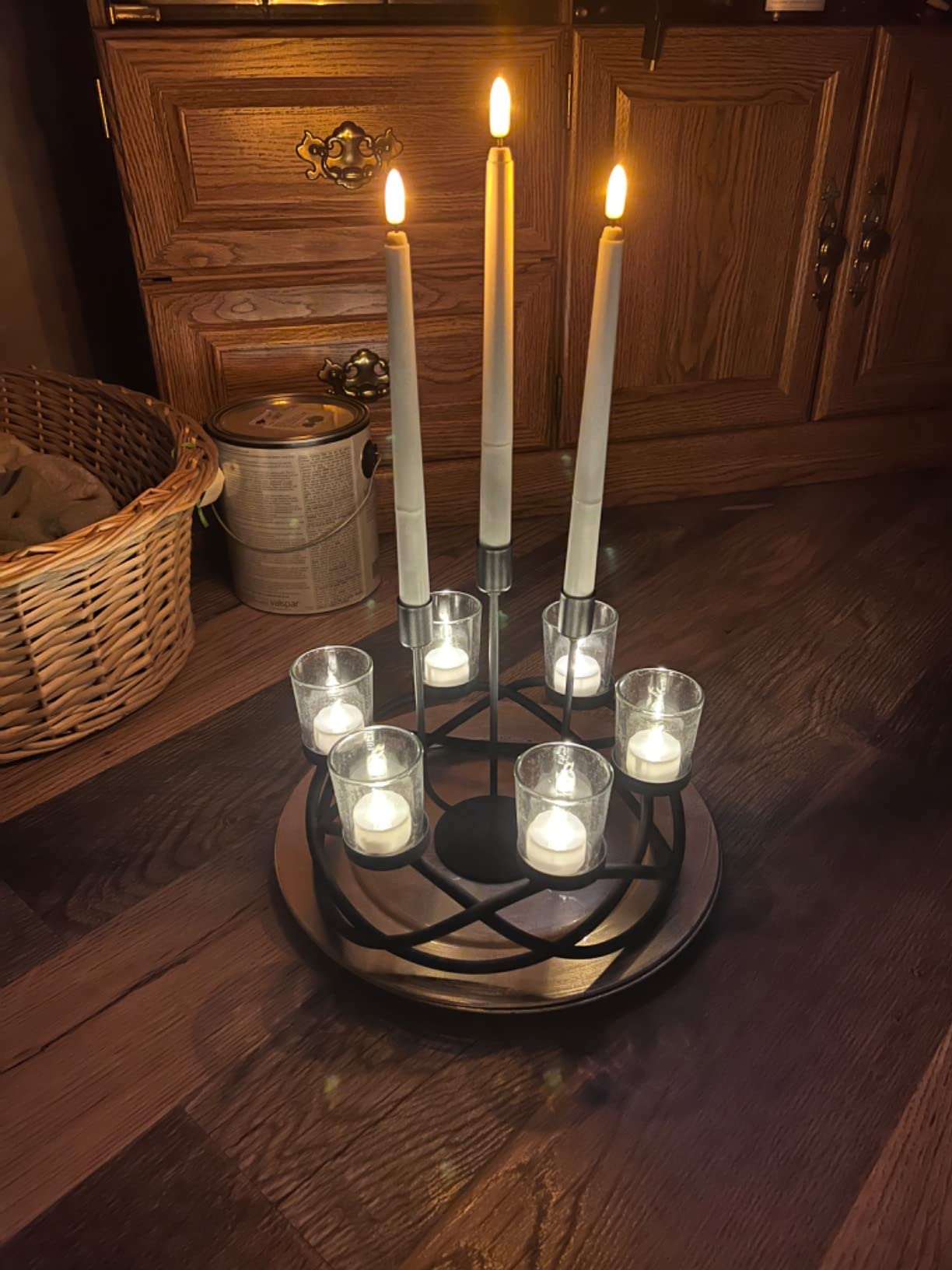 Seraphic Centerpieces for Tables, Votive Candle Holder, 6-Cup, Black/Clear - Outdoor Patio Umbrella Centerpiece, Round Modern Dining Room & Kitchen Table Decor, Rustic Wrought Iron Candelabra customer photo 1