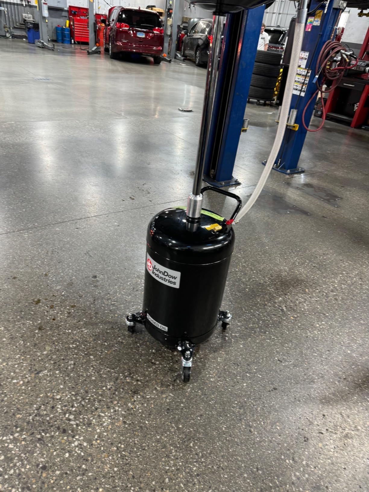 JohnDow Industries JDI-18DC 18-Gallon Self-Evacuating Portable Oil Drain with Auto-Check Technology, Adjustable 36-59