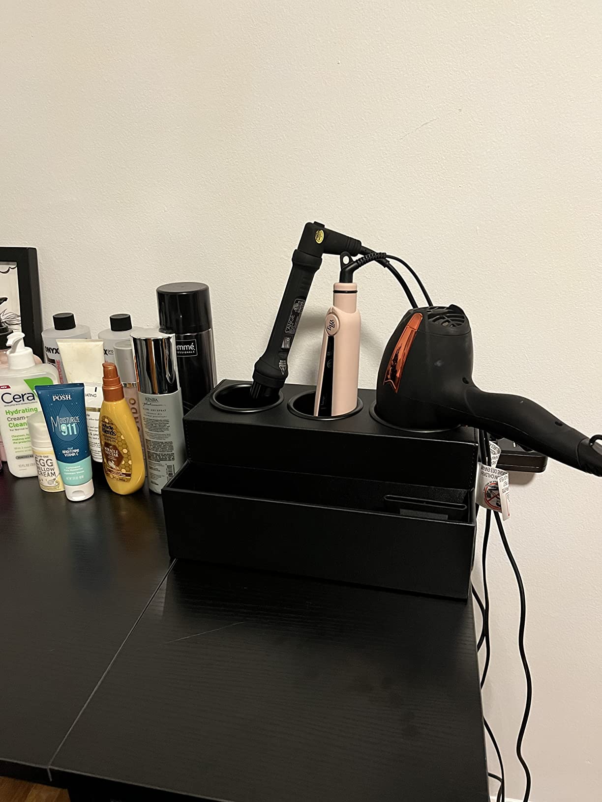 Hair Dryer Holder Hair Tool and Styling Organizer, Bathroom Countertop Blow Dryer Organizer, Vanity Storage Stand for Accessories, Makeup, Toiletries (Black) - MK154C customer photo 1
