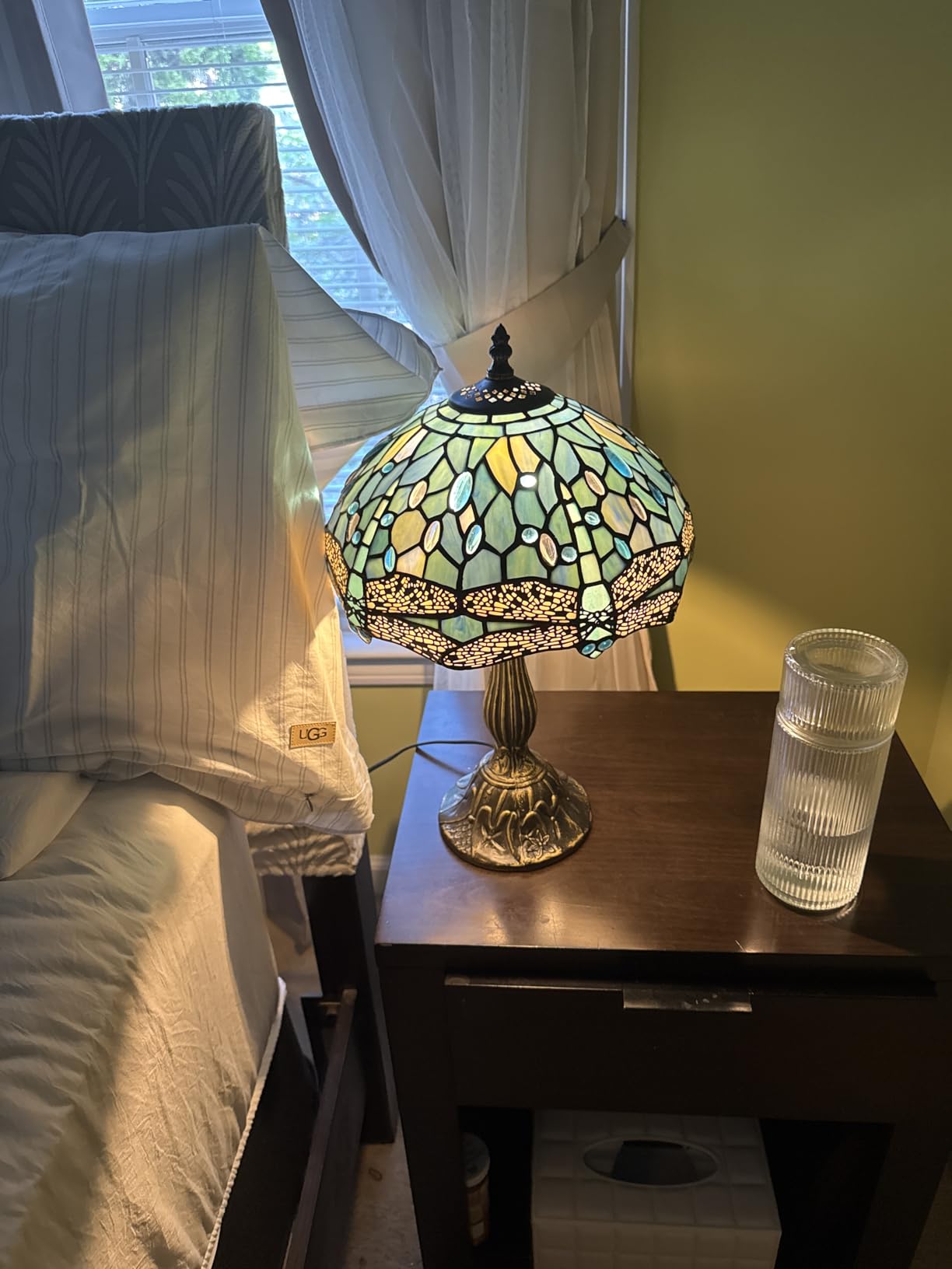 WERFACTORY Tiffany Lamp Sea Blue Stained Glass Table Lamp 18 Inch Dragonfly | 12X12X18 Inches Desk Reading Light S147 Series Style customer photo 2
