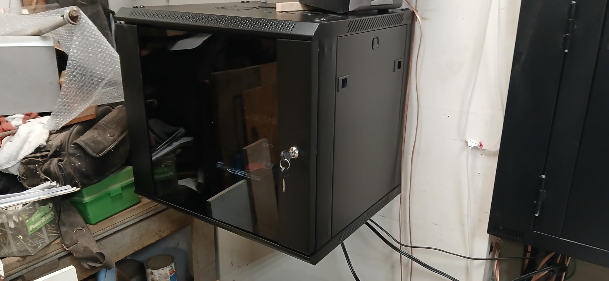 NavePoint 12U Server Rack Enclosure with Glass Door, Cooling Fan, Locks, & Removable Side Panels - 12U Wall Mount Network Cabinet 19 Inch Rack 17.7