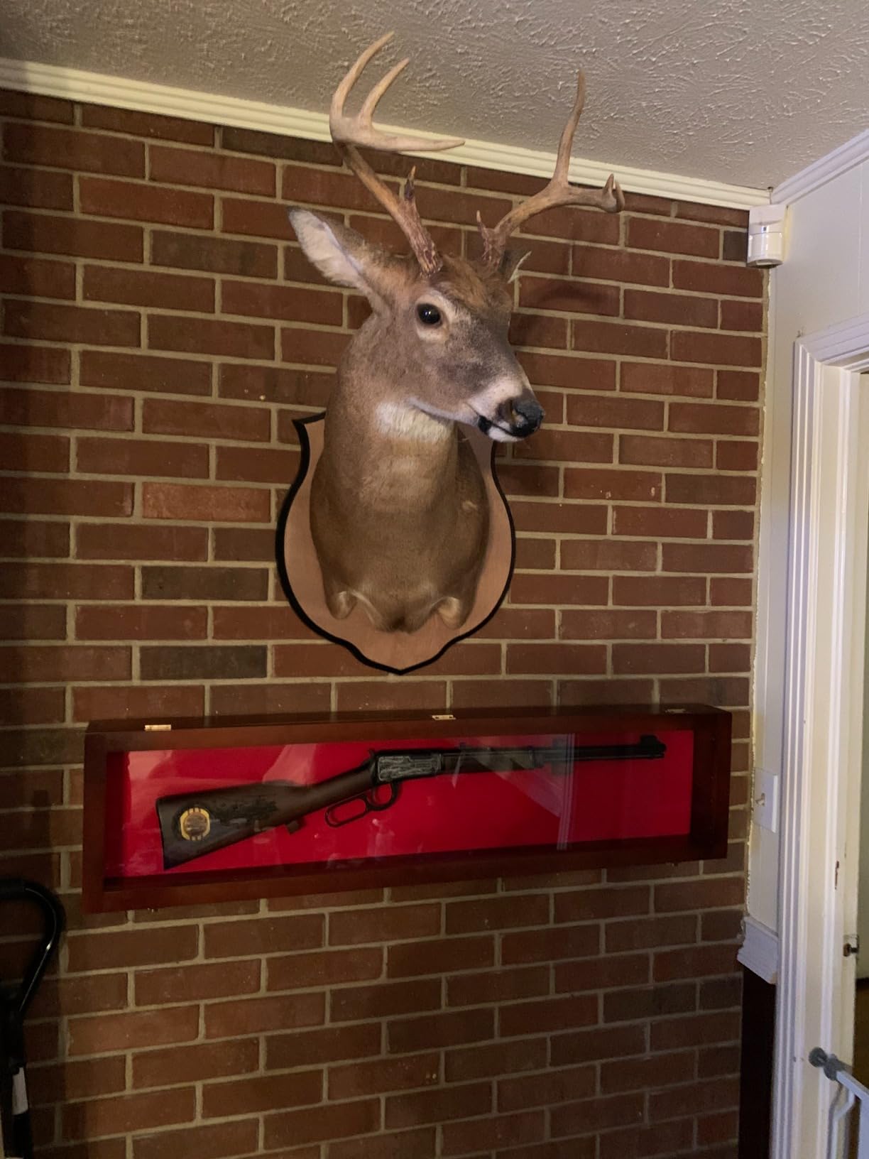 PENNZONI Gun Display Case - Lockable Rifle Display Case - Gun Cabinets for Rifles & Shotguns - Sword Wall Mount, Gun Wall Mount Display Case w/ Acrylic Door | Walnut, Red Felt customer photo 2