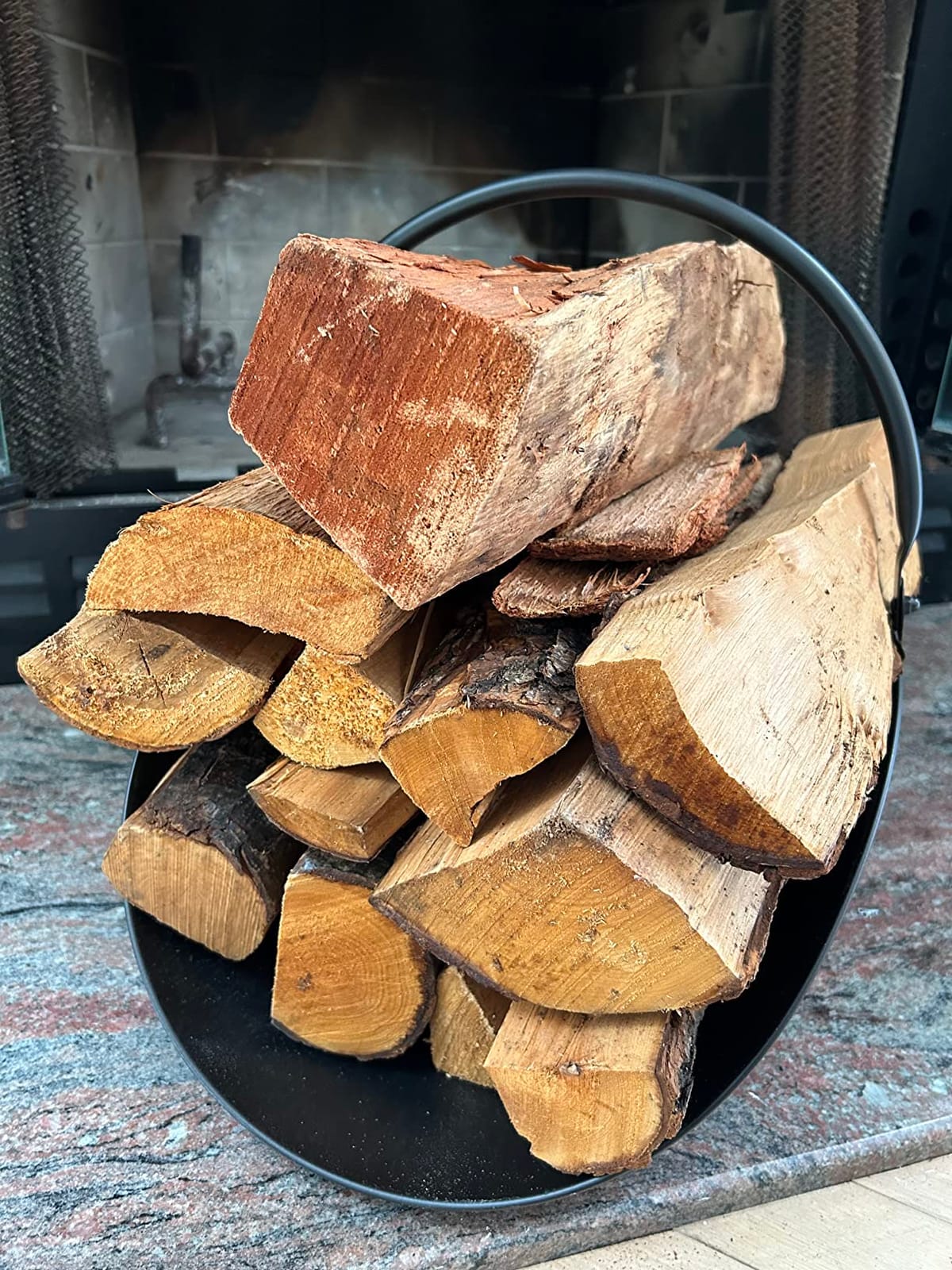 Rocky Mountain Goods Firewood Basket Holder Indoor - Decorative Finish Metal Log Holder - Fireplace Wood Rack is Ideal Size for Indoor use - Assembly Wrench Included customer photo 1