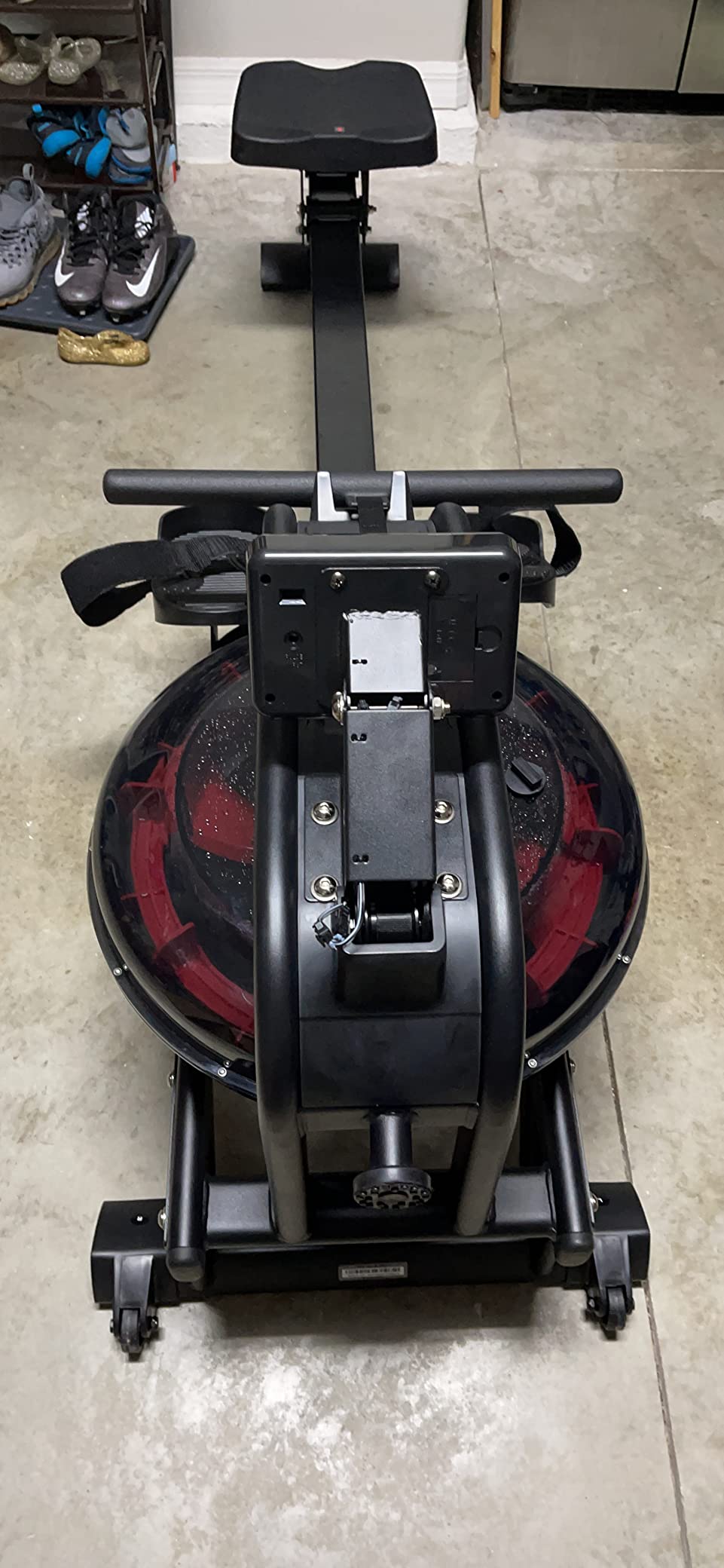 Sunny Health & Fitness Premium Water Rower w/Intensive Dynamic Real-Time Resistance, 300 LB Capacity Flip-able Rowing Machine for Home Training, Optional Free SunnyFit App Connection customer photo 1