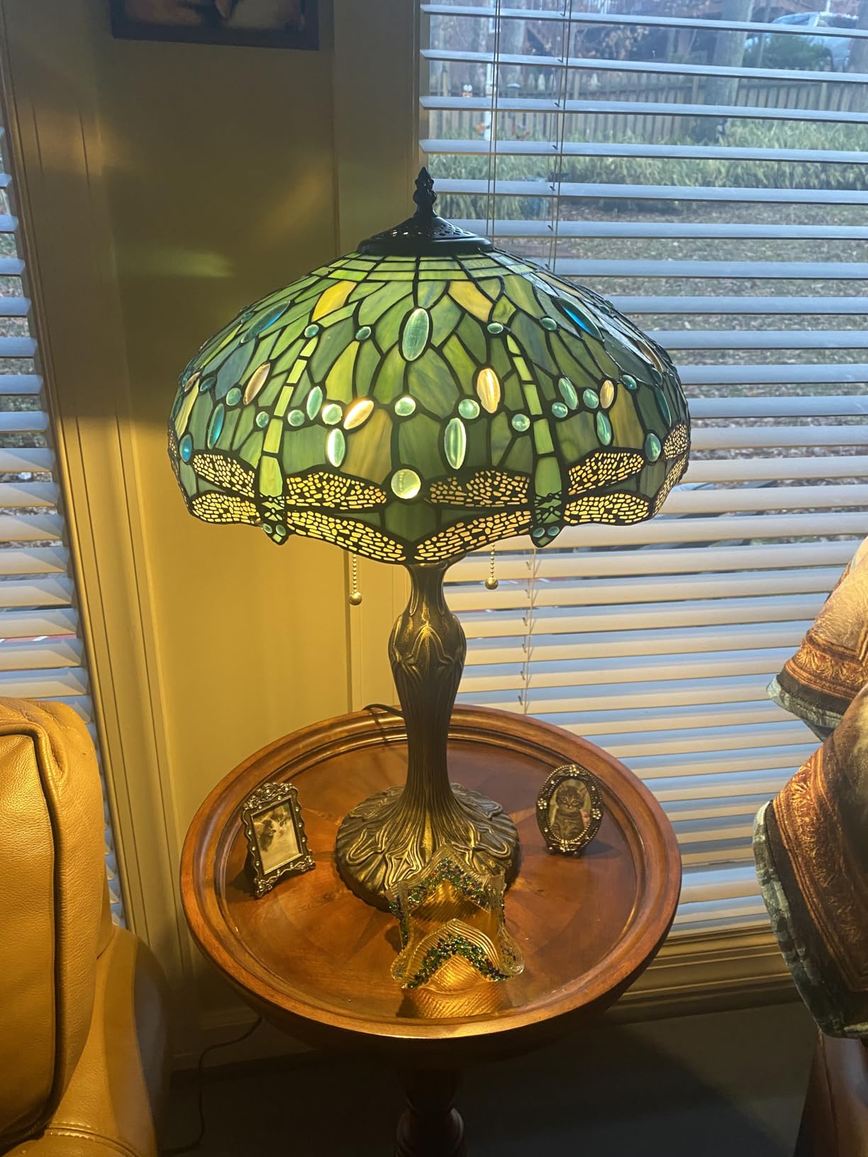 WERFACTORY Tiffany Lamp Stained Glass Bedside Table Lamp Desk Reading Light | Sea Blue Dragonfly Style Metal Base 16X16X24 Inches Decor Bedroom Living Room Home Office S147 Series customer photo 1