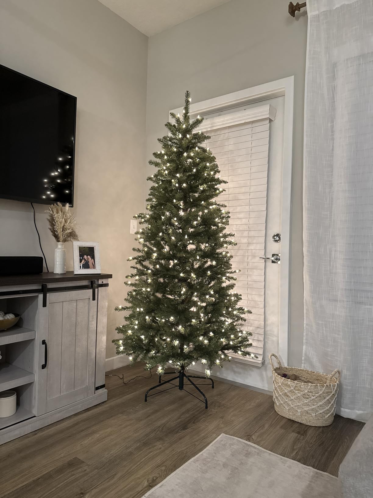 Puleo International 4.5ft Pre-Lit Slim Fraser Fir Christmas Tree with 150 Clear Lights, 483 Realistic Dense Branch Tips, Easy Setup Artificial Trees with Sturdy Metal Stand customer photo 1