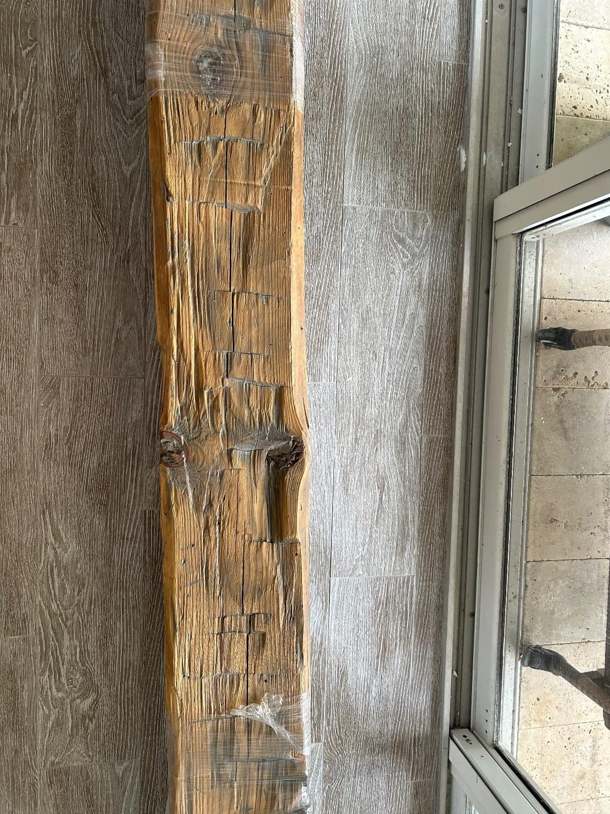 Modern Timber Craft Hand Hewn Beam Fireplace Mantel - Reclaimed, Axe Cut Barn Wood Floating Mantel Shelf - Handcrafted in USA - Certified Reclaimed, 60