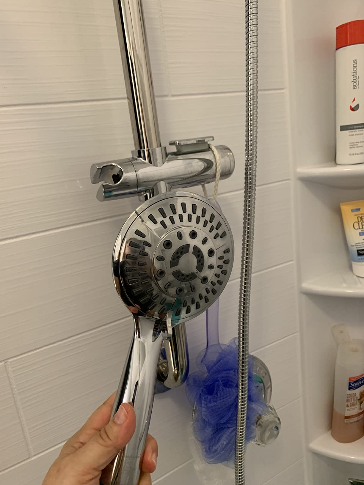 BRIGHT SHOWERS Stainless Steel Grab Bar Set - Includes Handheld Shower Head with Extra Long Hose, Shower Head and Hose Chrome Plated customer photo 2