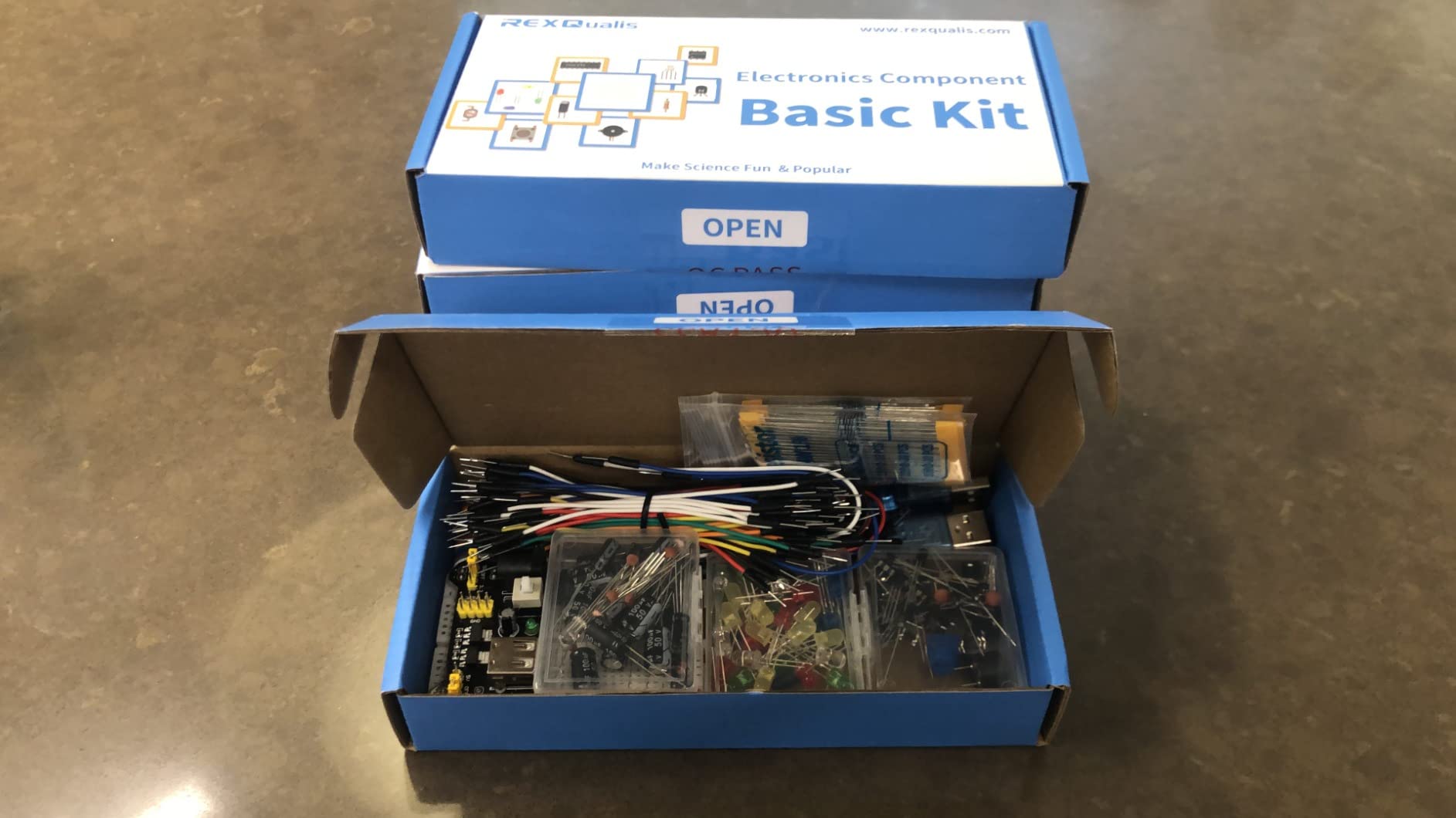 REXQualis Electronics Basic Kit w/Power Supply Module, Breadboard, Jumper Wire, LED, Resistor, comes with more than 300pcs sensors and components for fun and simple electronic projects customer photo 2