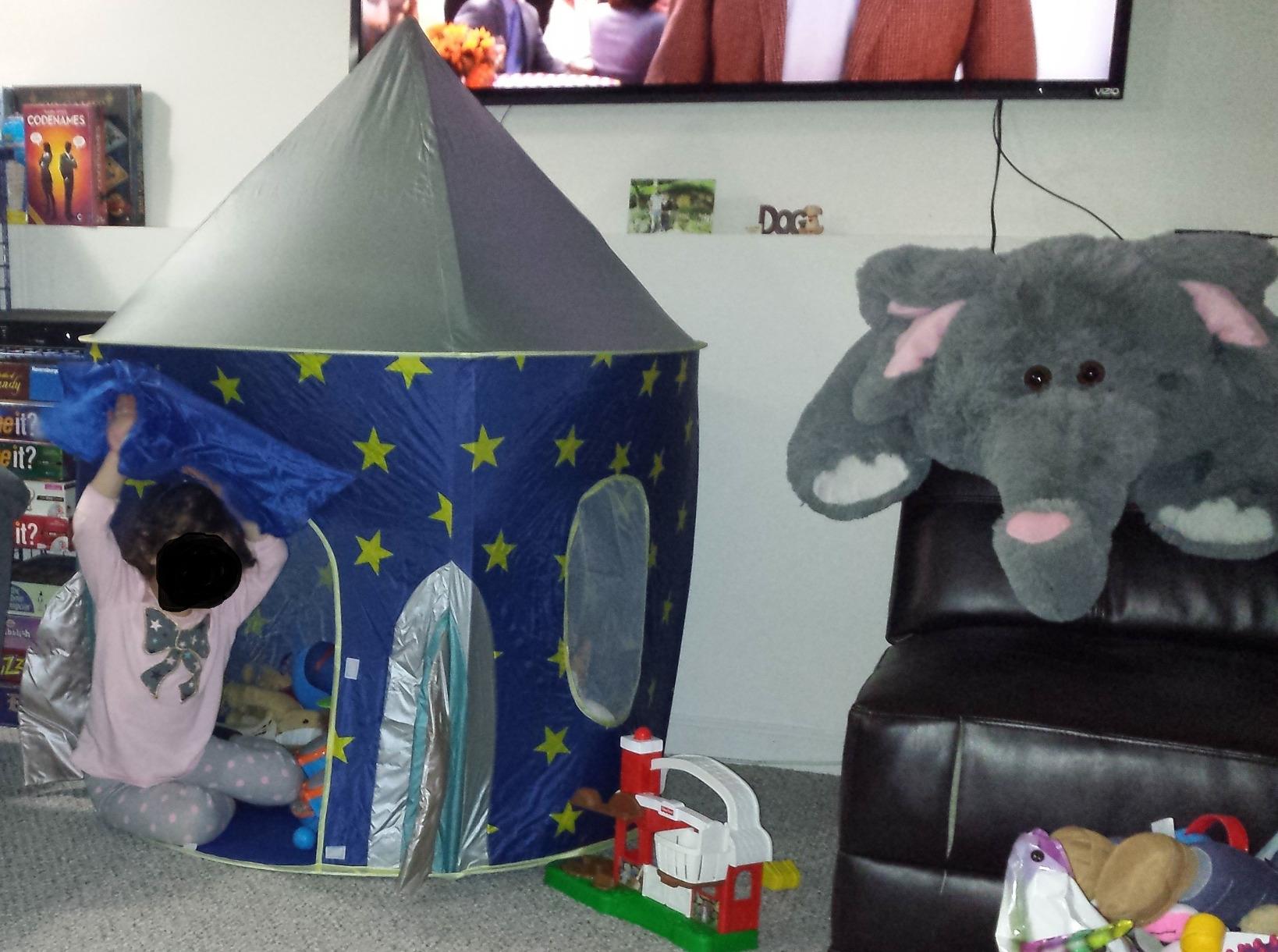 USA Toyz Happy Hut Teepee Tent for Kids - Indoor Pop Up Teepee Kids Playhouse Tents for Boys, Girls, Toddlers with Portable Storage Bag (Blue) customer photo 1