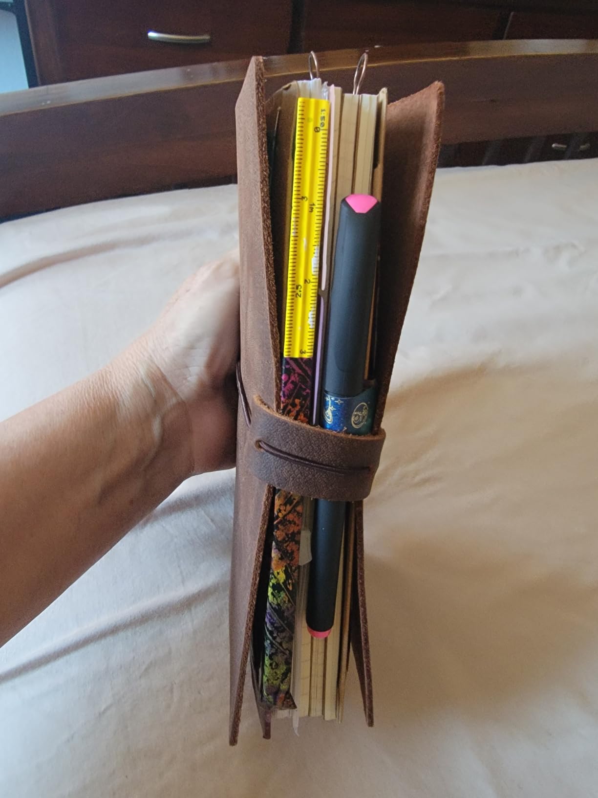 newestor Refillable Leather Journal Travelers Notebook - 8.5 x 4.5 Travel Diary with 5 Inserts + Pen Holder and Binder Clip, Standard Size, Brown customer photo 2