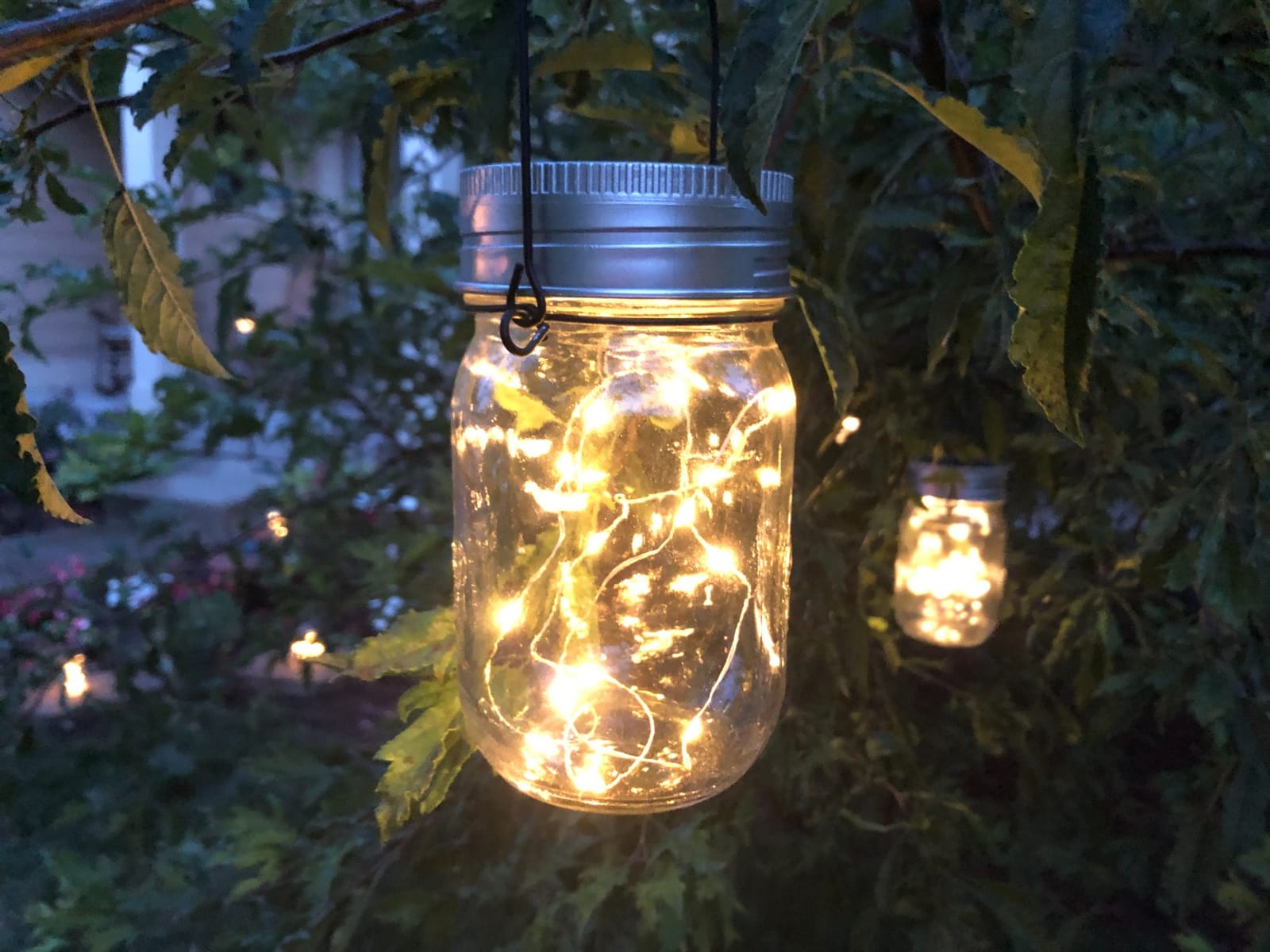 GIGALUMI Hanging Mason Jar Solar Lights, 6 Pack 30 Led Hanging Lantern | Solar Lanterns Outdoor Waterproof, Hangers and Jars Included, Fairy Light Outdoor Decor for Balcony Garden Patio Yard Wedding customer photo 2