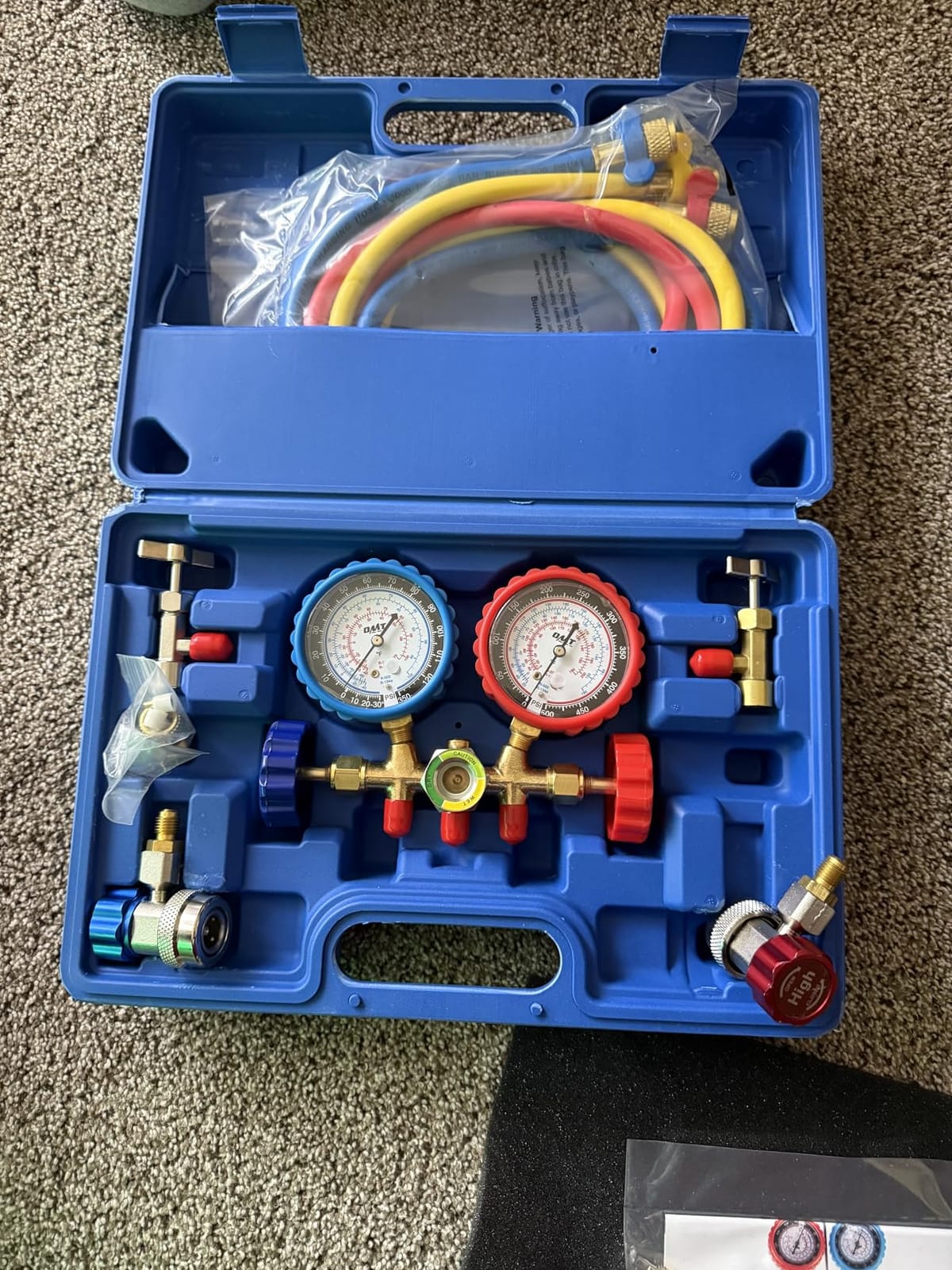 OMT AC Gauge Set for R134a, R12, R22, and R502, 5 ft Hoses, Solid Brass Build, Ideal for Auto Freon Recharge customer photo 1