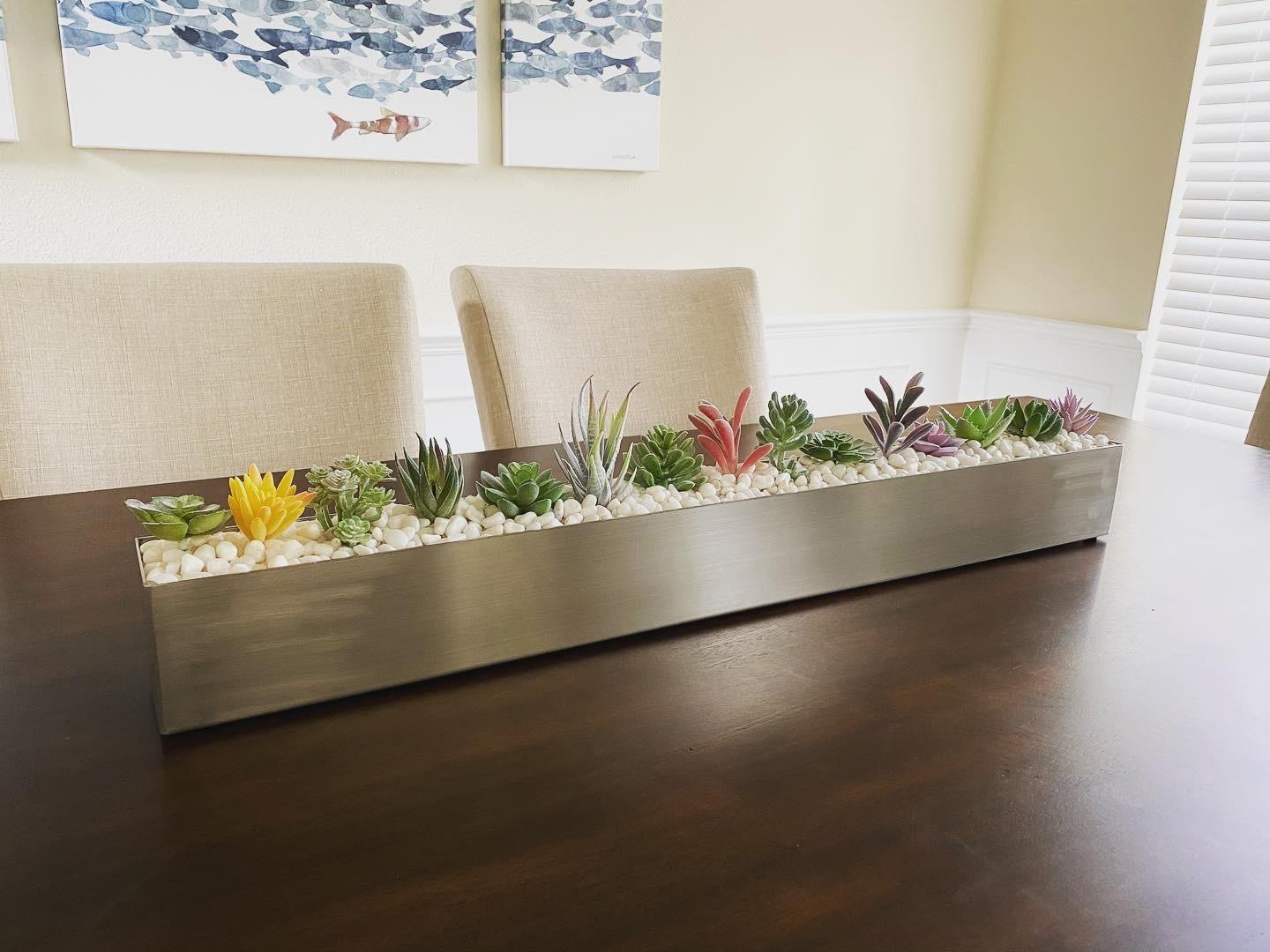 Buhbo Modern Trough Rectangle Planter 16 inch, Brushed Stainless Steel | Silver Metal, 3.25 x 3.5 in, Hand Welded 1.5mm Thick Grade 304 Steel, Indoor Succulent Plants Pot, Rubber Pads Included customer photo 1