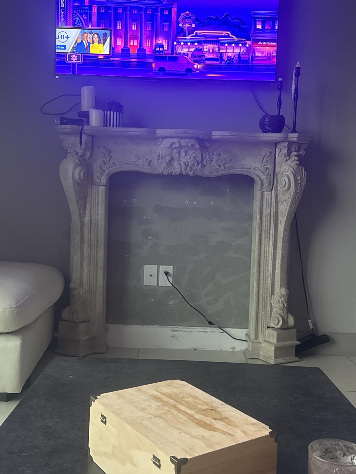 Creative Co-Op Ornate Decorative Wood Fireplace Mantel, Distressed Cream customer photo 2