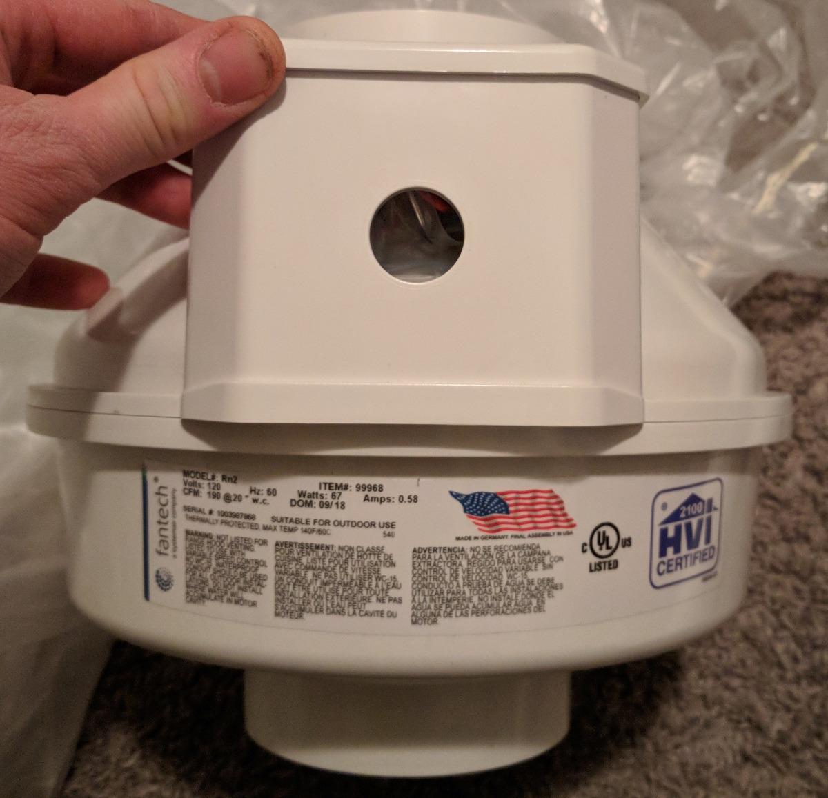 Fantech Rn2 Radon Mitigation Fan, 4.5 in Duct, 123 CFM, Residential System customer photo 2
