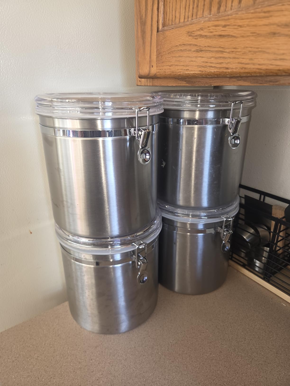 ENLOY 4-Piece Stainless Steel Airtight Food Storage Canister Set with Clear Lid, Containers Sets for Kitchen Counter for Sugar, Flour, Tea, Candy, Cookie, Spice, 28/32/38/65 oz customer photo 2