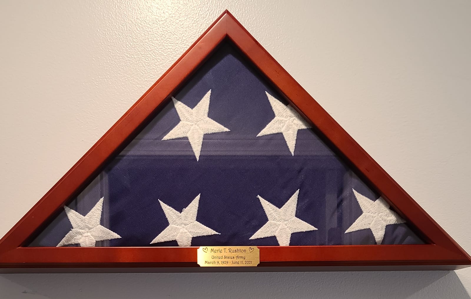 Glass Front Flag Display Case for Burial Flag - Wall Mounted 9.5 X 5 Feet Flag Box for American Veteran Flag and Folded Flag Display - Ideal for Honoring Military Service (Mahogany) customer photo 1
