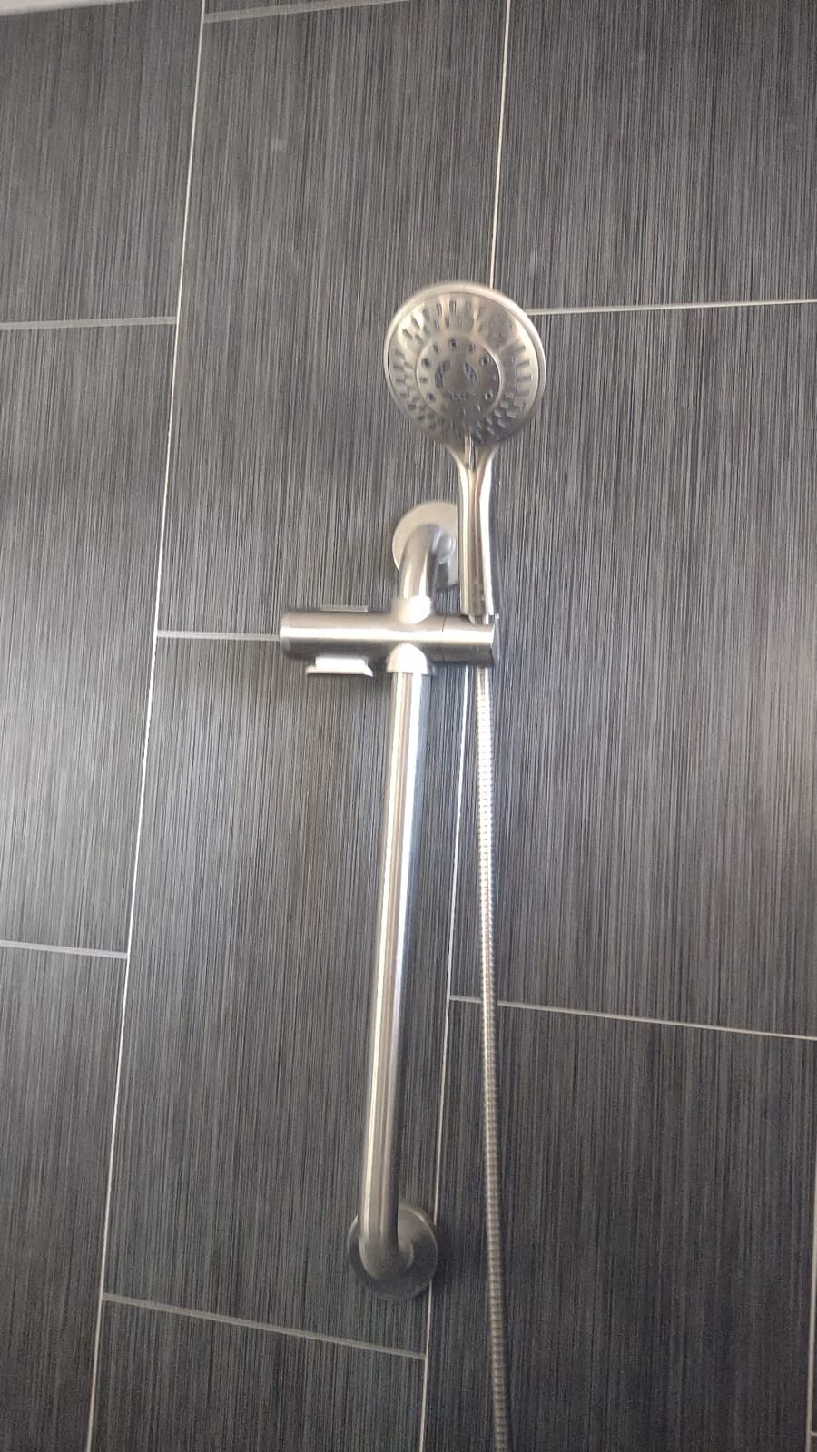 BRIGHT SHOWERS Slide Bar Shower Set with Handheld Shower Head, ADA-Compliant Stainless Steel Grab Bar, Adjustable Height and 69-Inch Hose, Brushed Nickel customer photo 1