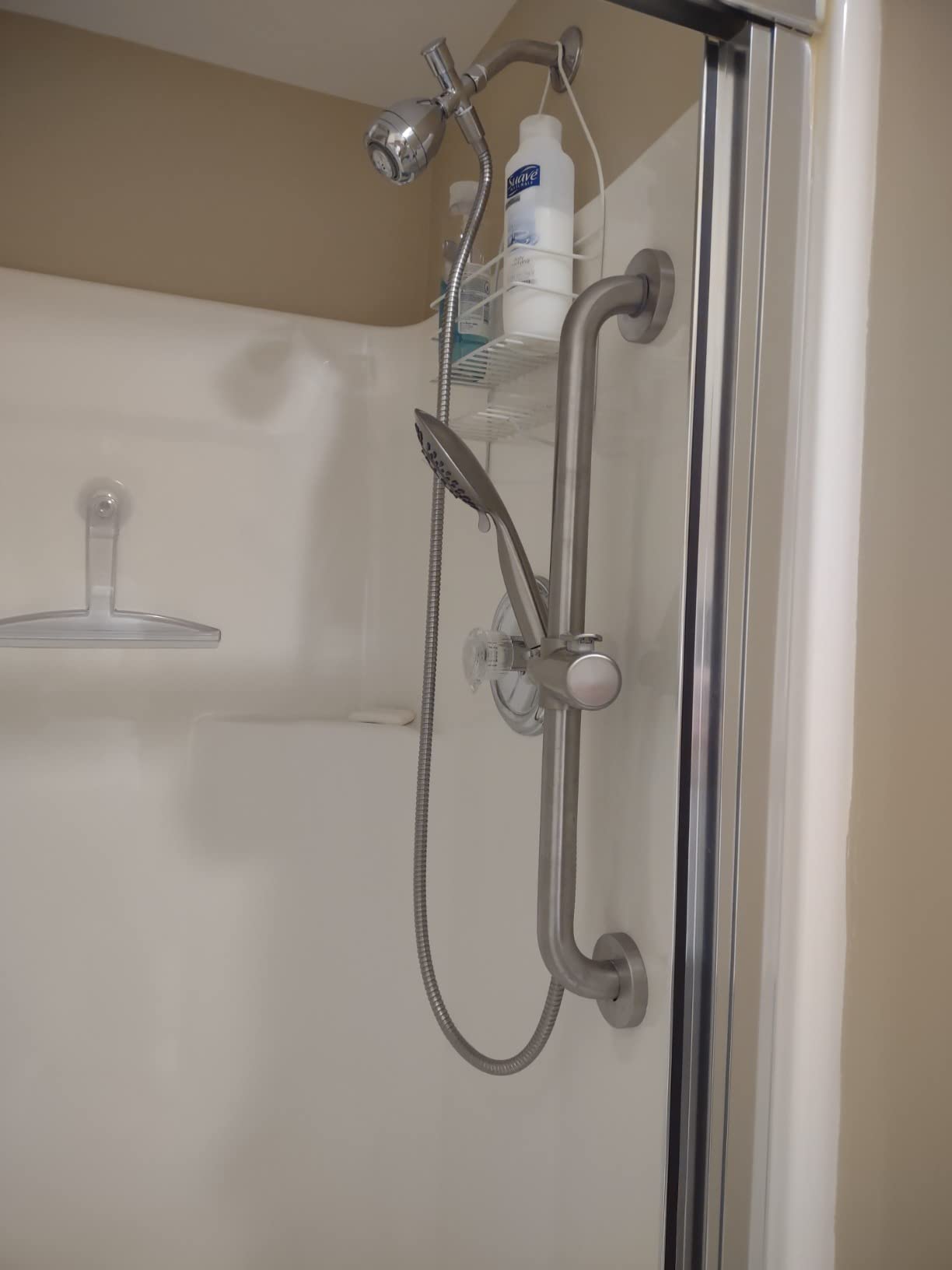 BRIGHT SHOWERS Slide Bar Shower Set with Handheld Shower Head, ADA-Compliant Stainless Steel Grab Bar, Adjustable Height and 69-Inch Hose, Brushed Nickel customer photo 2