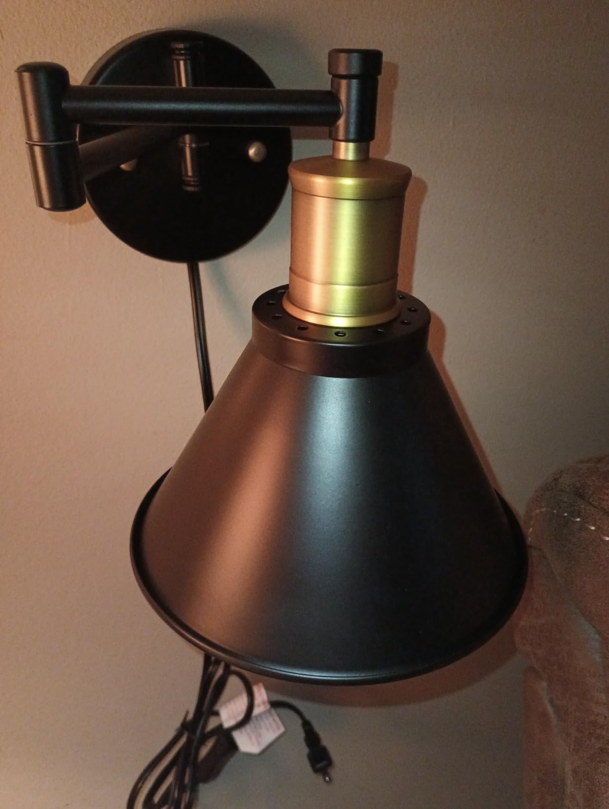 Swing Arm Wall Lamp Plug-in Cord Industrial Wall Sconce, Bronze and Black Finish,with On/Off Switch, E26 Base,1-Light Bedroom Wall Lights Fixtures,Bedside Reading Lamp customer photo 2