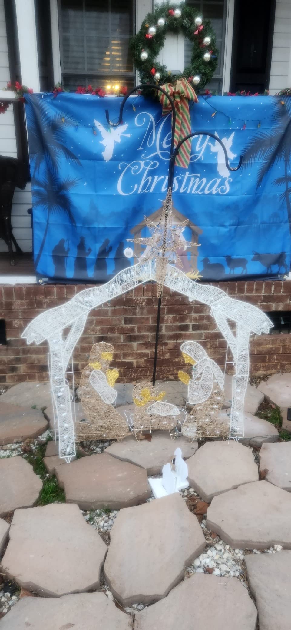 National Tree Company Pre-lit Artificial Christmas Décor - Includes Pre-strung White Mini White LED Lights and Ground Stakes - Crystal Holy Family Nativity - 4.5 ft customer photo 1