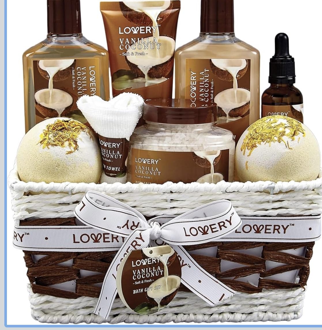 Gifts For Women Gift Basket for Women- 9 Piece Set of Vanilla Coconut Home Spa Set, Luxurious Gifts for Her, Bath and Body Sets Includes Fragrant Lotions, Large Bath Bombs, Coconut Oil customer photo 2