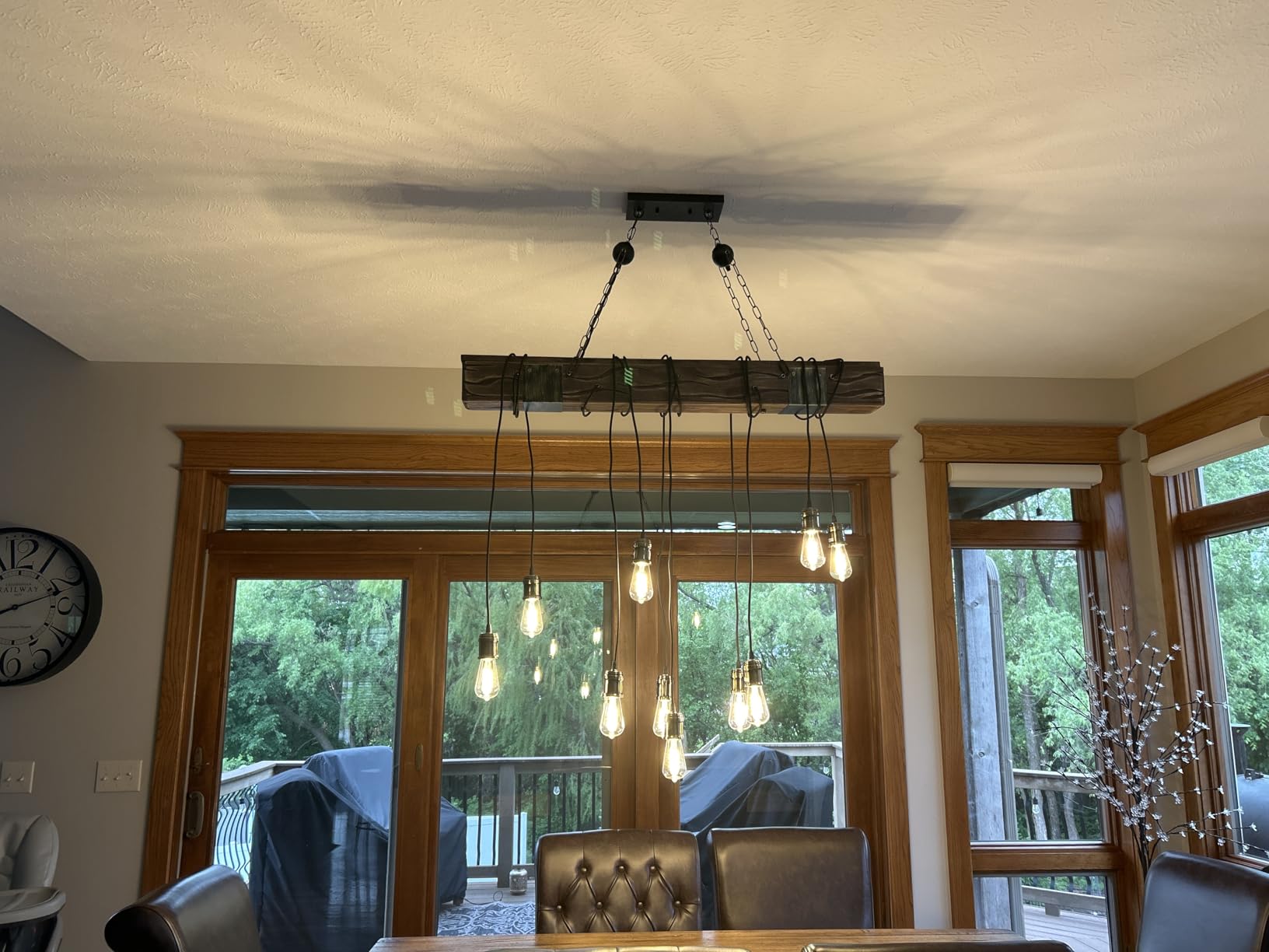 10-Lights Rustic Chandelier Wooden Retro Pendant Light Industrial Suspension Light Wood Chandelier -line can be Adjusted Freely customer photo 2