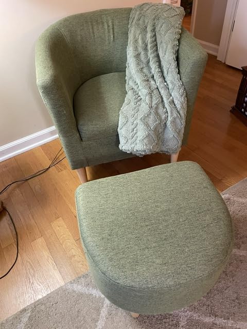 DAZONE Accent Chair with Ottoman, Mid Century Modern Barrel Comfy Fabric Armchair and Footrest Set, Upholstered Club Tub Round Arms Chair for Living Room Bedroom Reading Room, Grey customer photo 2