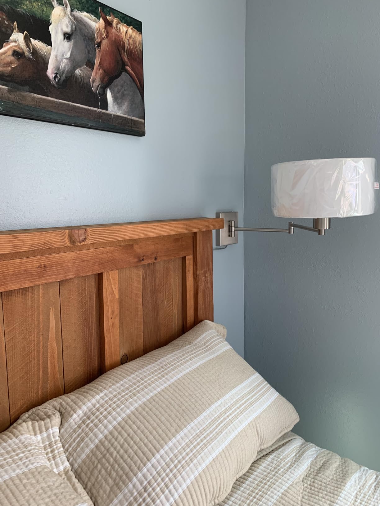 Livex Lighting 40036-01 1-Light Swing Arm Wall Light, Antique Brass | Off-White Fabric Shade customer photo 2