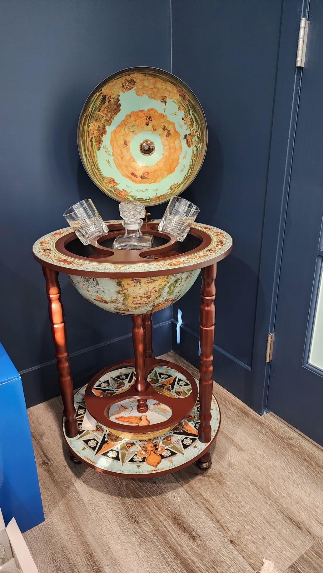 Design Toscano SJ360015 Sixteenth Century Cielo Replica Globe Bar Liquor Cabinet, 18 Inches Diameter, 36 Inches Tall, MDF, Hardwood and Paper, Blue Finish customer photo 2