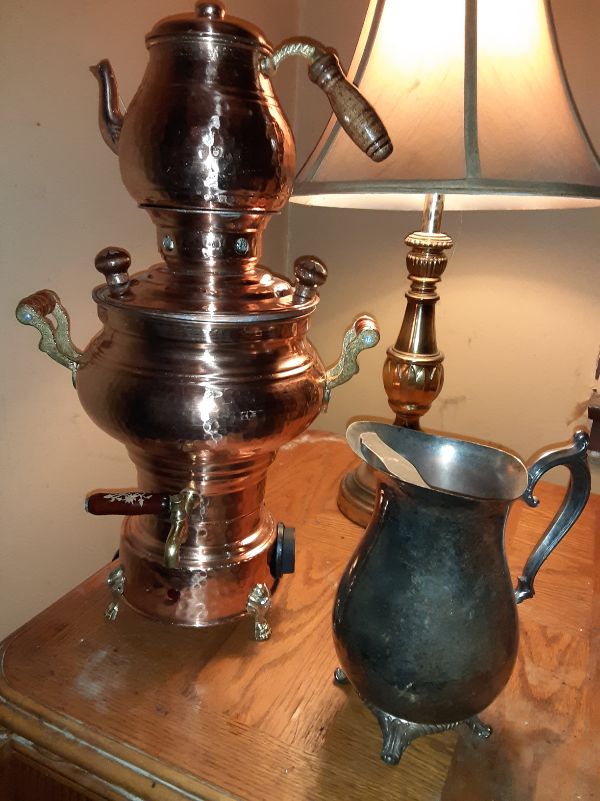 Copper Samovar Tea Pot Set Electrically Operated Handmade Real Copper Samovar (220V) customer photo 2