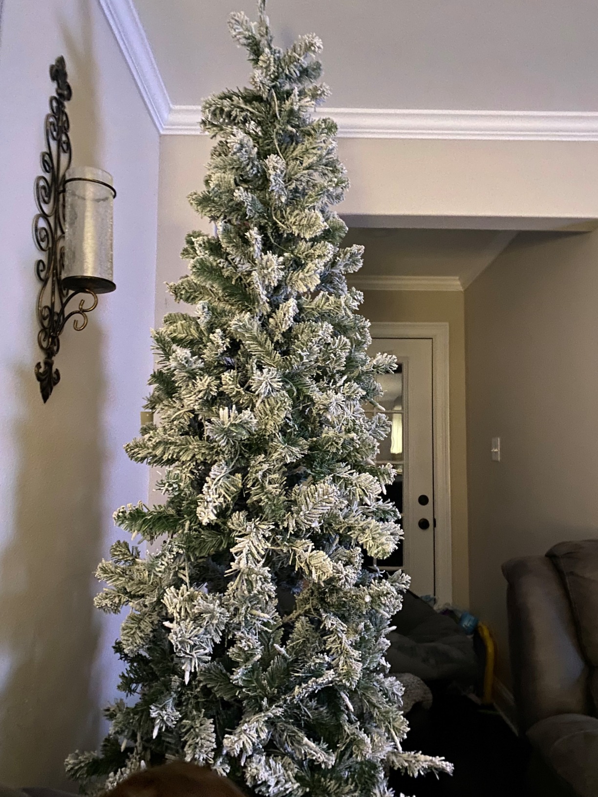 Best Choice Products Flocked Pencil Christmas Tree, Pre-Lit Slim Artificial Holiday Decoration, 6ft Lighted Skinny w/Base, Warm White Lights customer photo 2