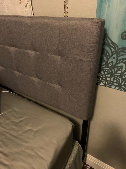 Amazon Basics Faux Linen Upholstered Tufted Headboard with Adjustable Height, King, Gray customer photo 1