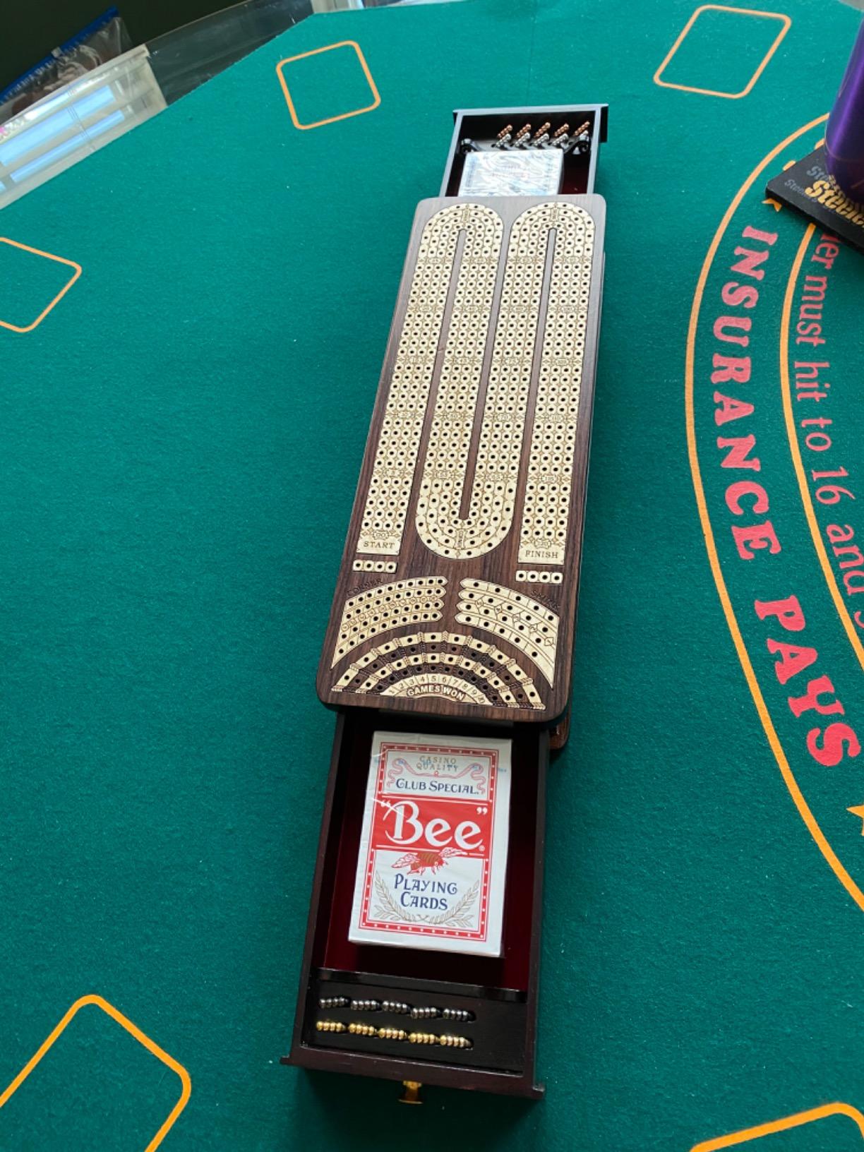 House of Cribbage - Continuous Cribbage Board/Box Inlaid in Rosewood/Maple : 4 Track - Side Drawers with Score Marking Fields for Skunks, Corners and Won Games customer photo 1