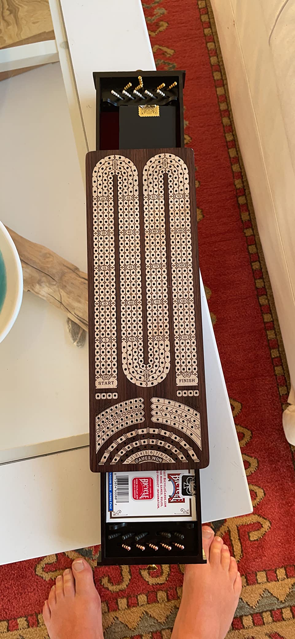 House of Cribbage - Continuous Cribbage Board/Box Inlaid in Rosewood/Maple : 4 Track - Side Drawers with Score Marking Fields for Skunks, Corners and Won Games customer photo 2