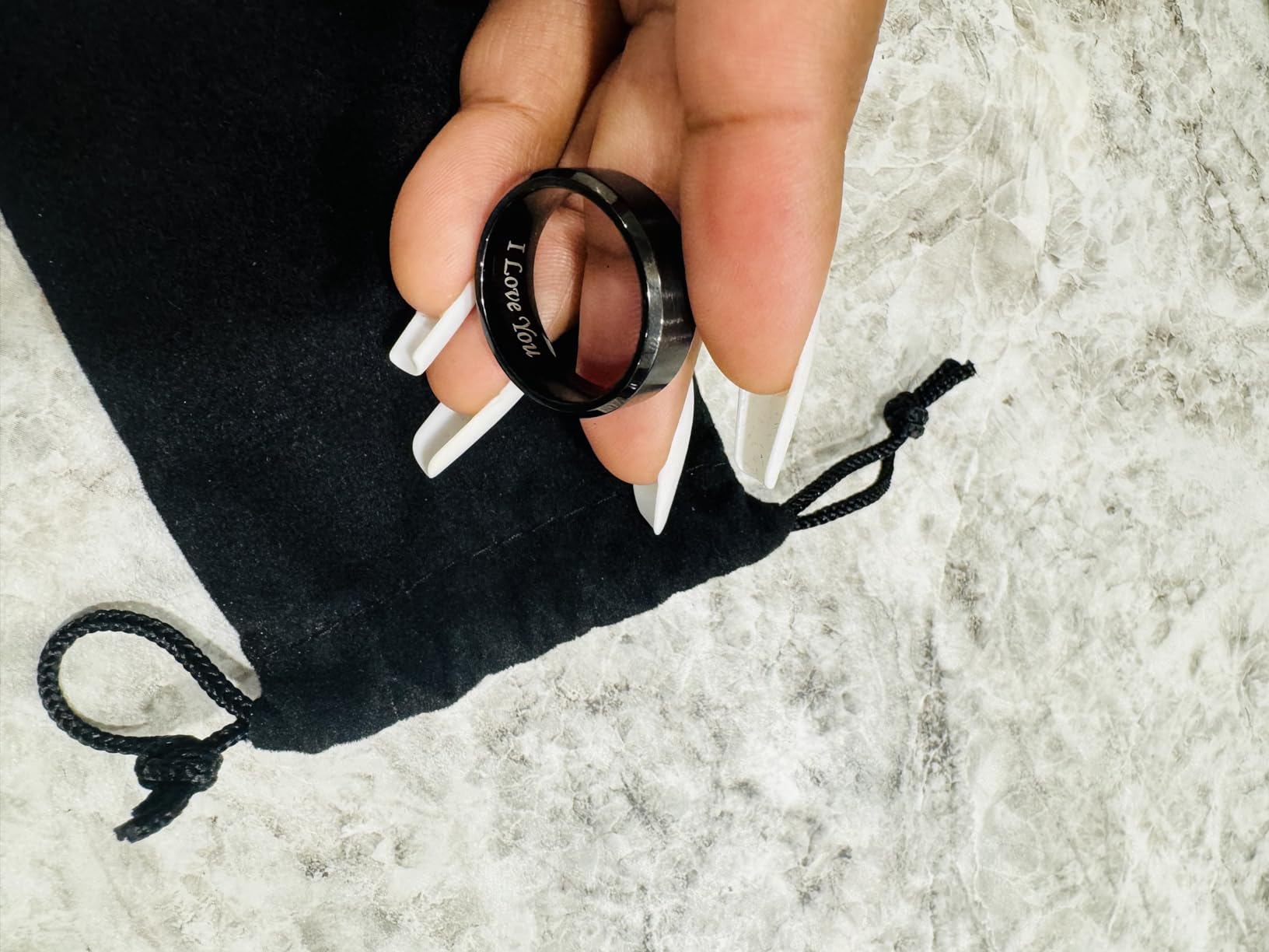 CROWNAL 4mm 6mm 8mm Black/Silver Titanium Wedding Couple Bands Rings Men Women Matte Finish Beveled Edges Engraved I Love You Comfort Fit Size 4 to 16 customer photo 1