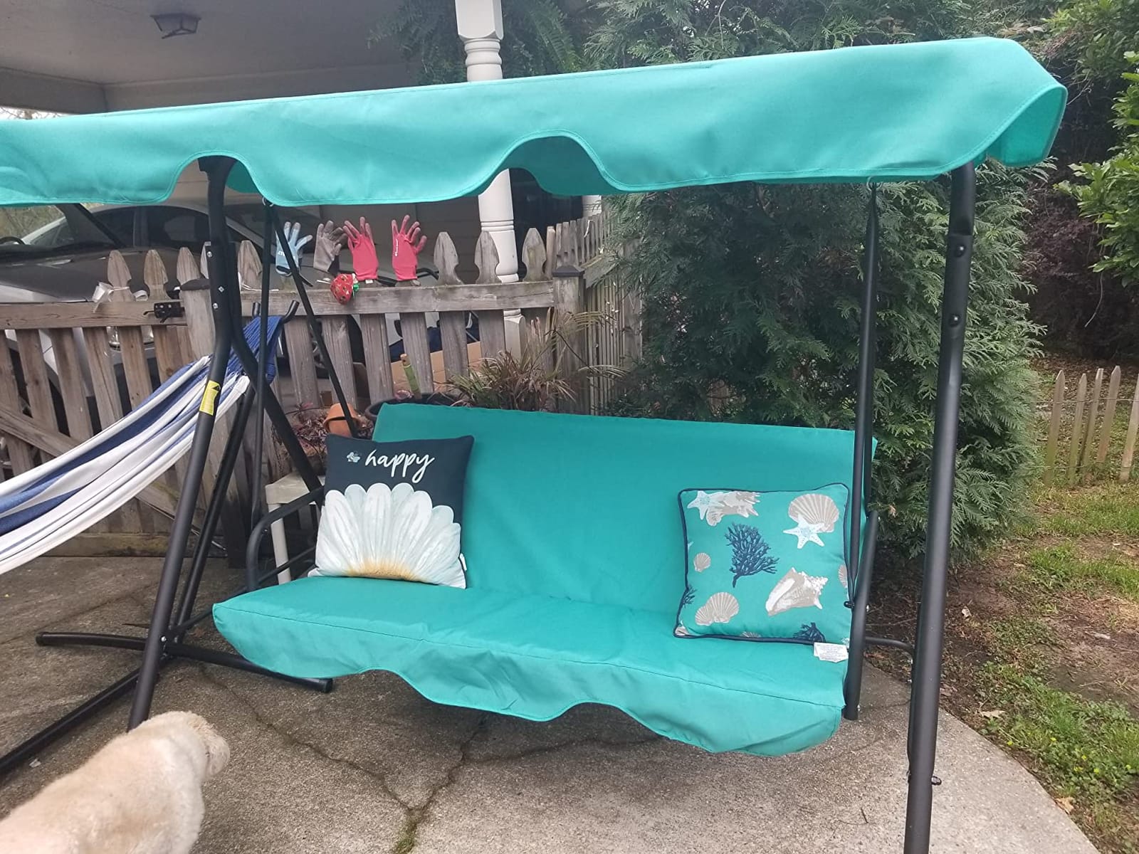 Outsunny 3-Person Porch Swing with Stand Adjustable Tilt Canopy, Brown customer photo 1