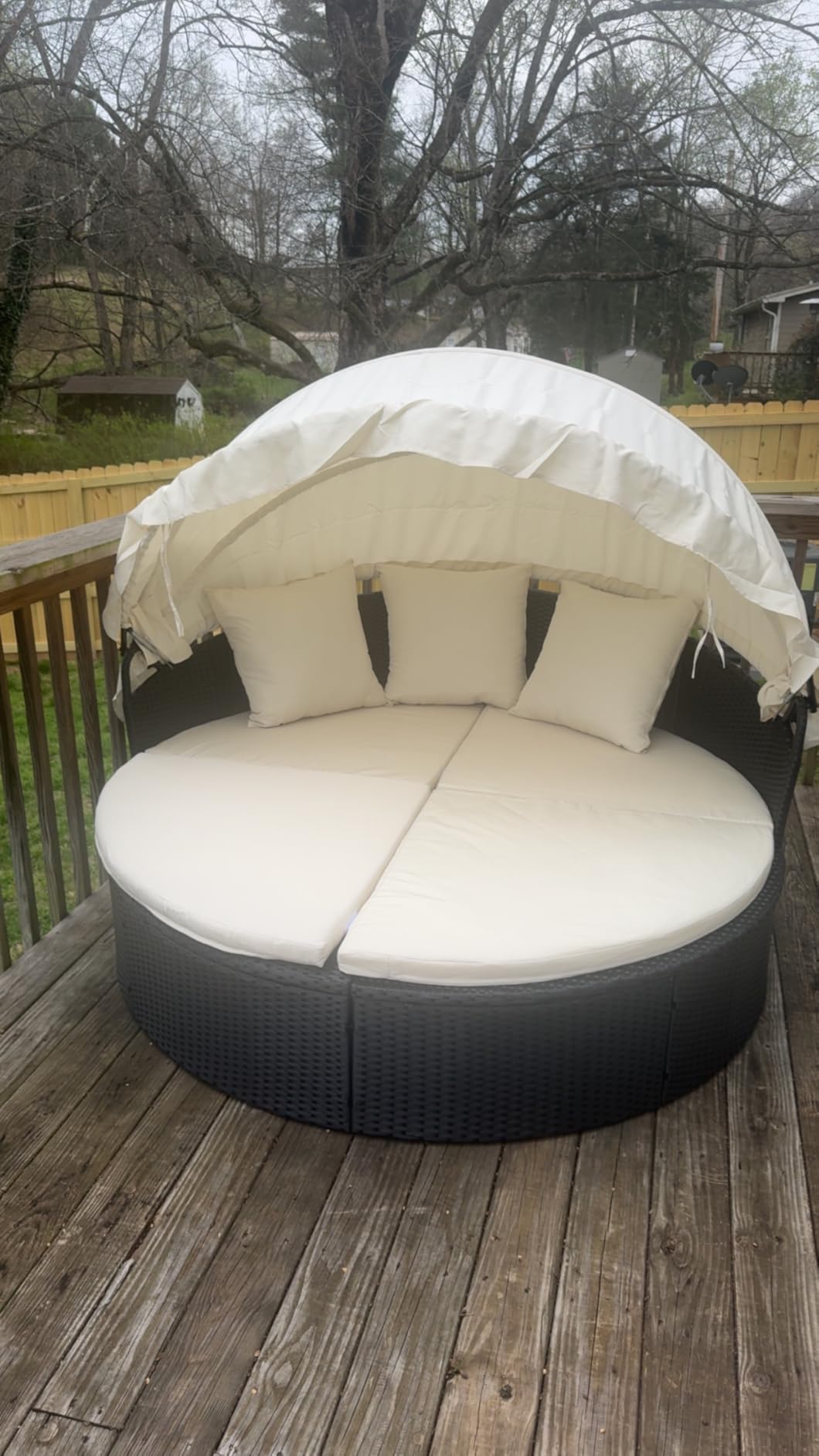 Devoko Patio Furniture Outdoor Round Daybed, Sectional Sofa | with Retractable Canopy Wicker Rattan Separated Seating for Patio Lawn Garden Backyard Porch customer photo 2