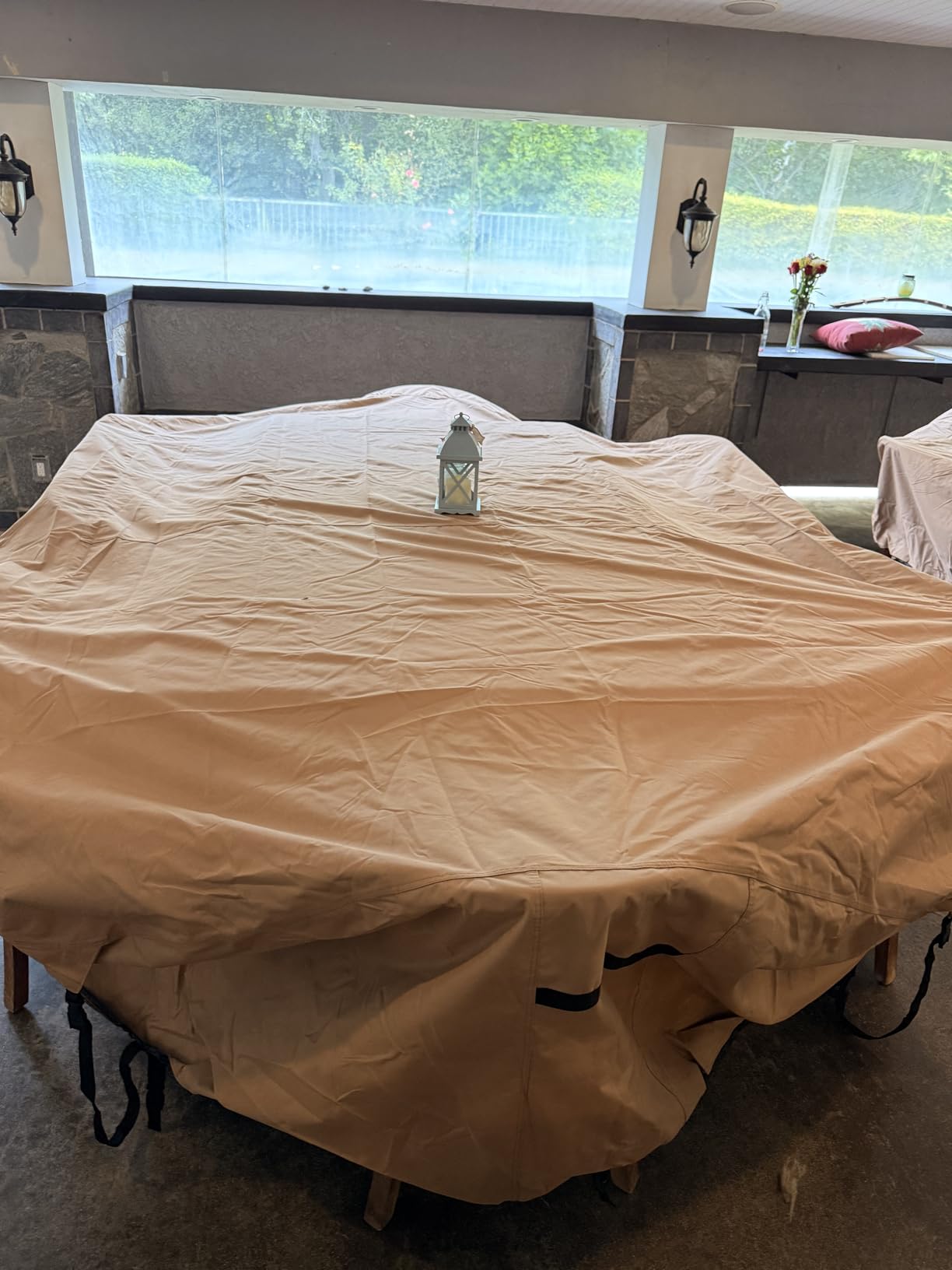 ULTCOVER Rectangular Patio Heavy Duty Table Cover - 600D Tough Canvas Waterproof Outdoor Dining Table and Chairs General Purpose Furniture Cover Size 111L x 74W x 28H inch customer photo 2