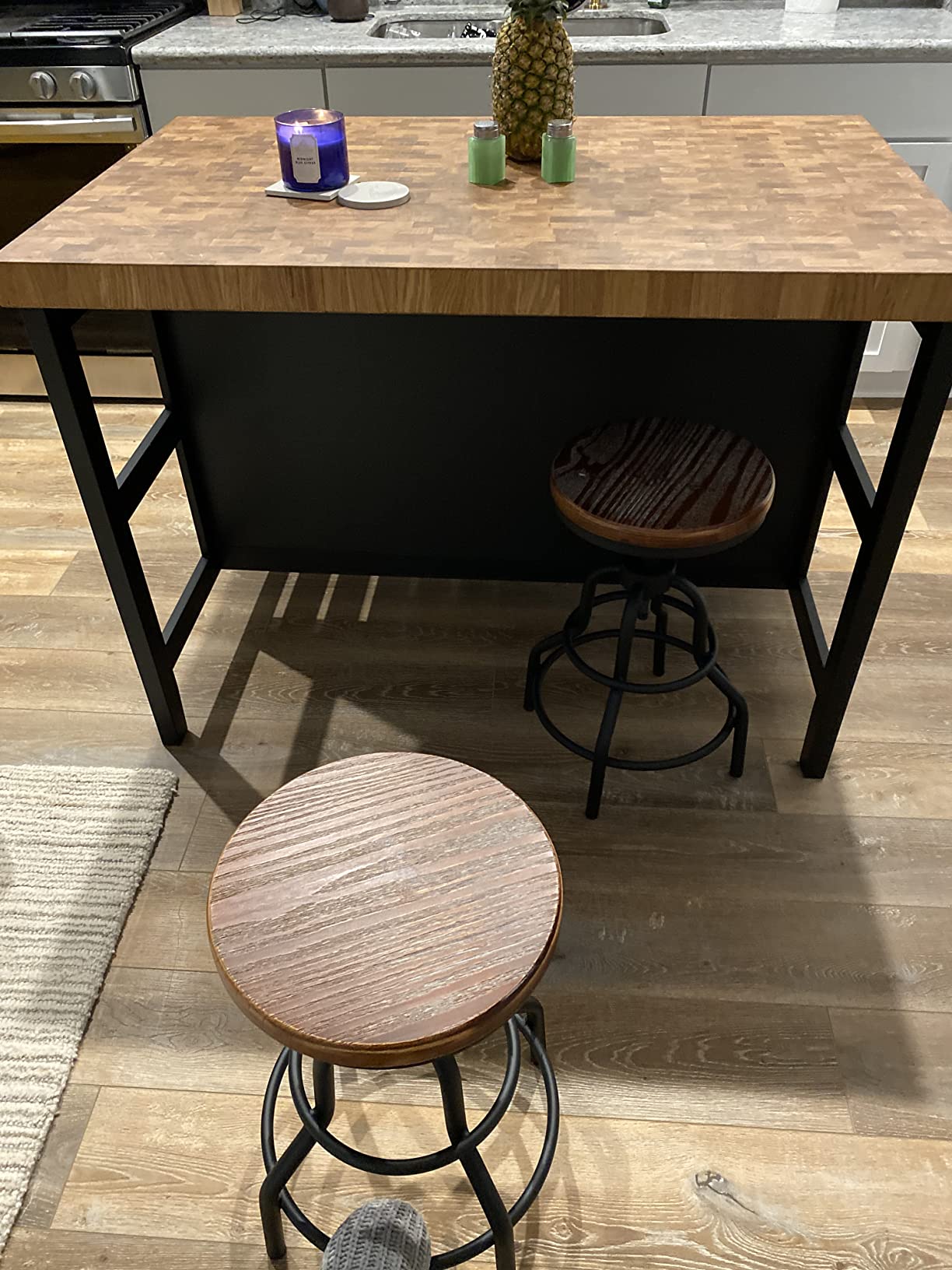 LOKKHAN Vintage Industrial Bar Stool-Rustic Swivel Barstools-Round Wood Metal Base-Kitchen Counter Height Adjustable Pipe Stool-Cast Steel Chairs 20-27 Inch (Set of 2) customer photo 1