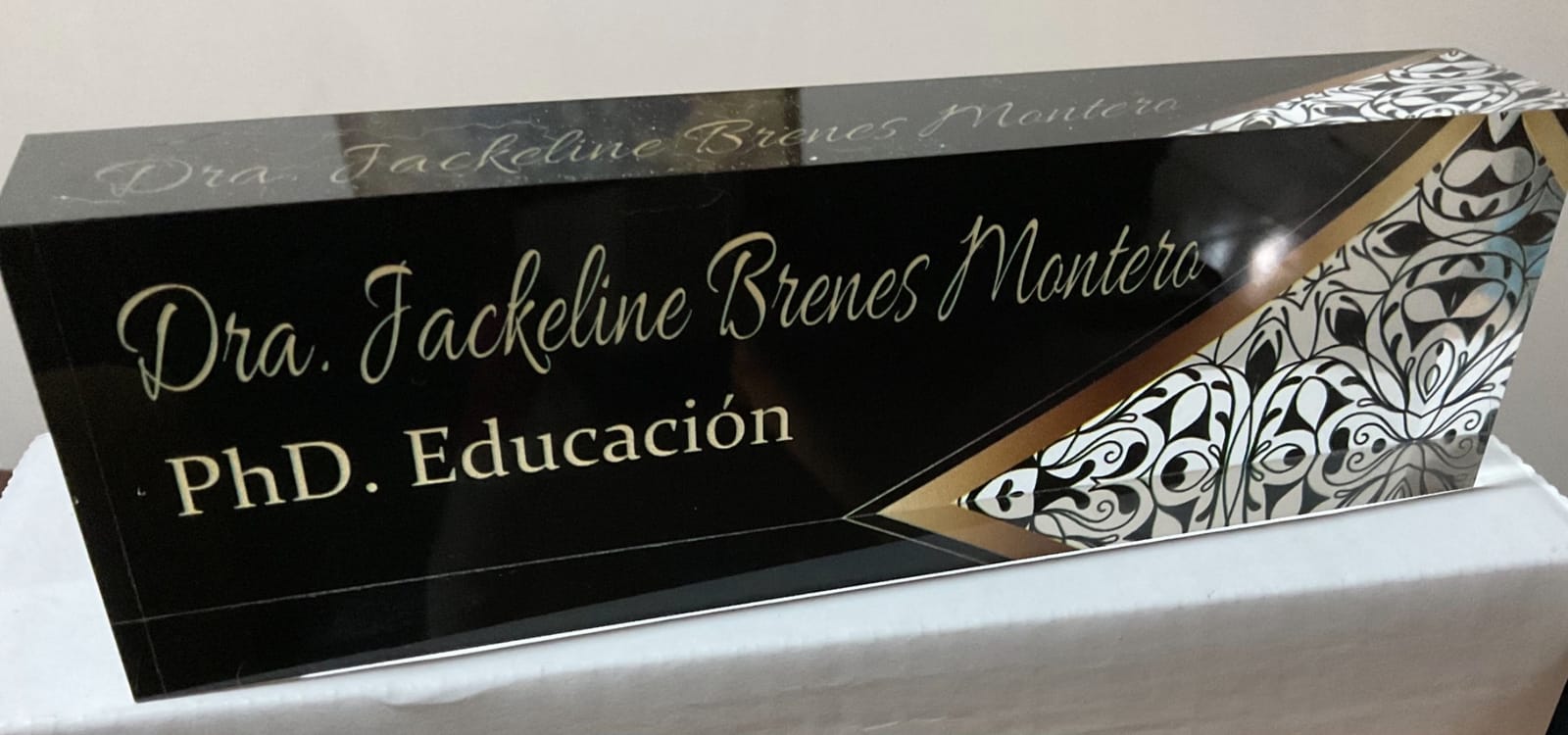 Artblox Personalized Name Plate for Desk | White Marble Design On Clear Acrylic Glass | Custom Plaque Desk Name Plate Personalized Your Name and Credentials Office Office Sign Engraved Plaque customer photo 1